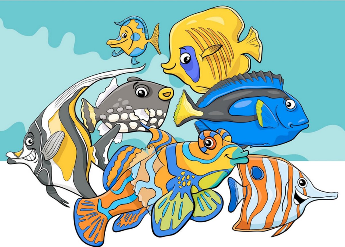 Животные и рыбы вектор рисунок