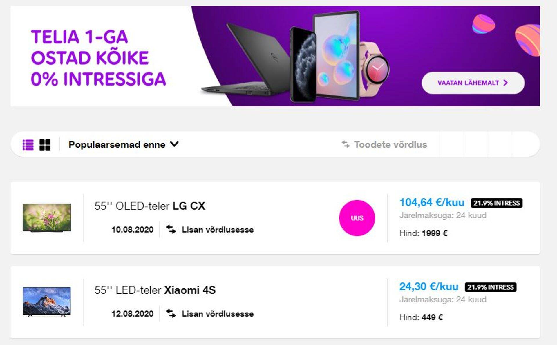70% klientidest ostavad Telia e-poest järelmaksuga