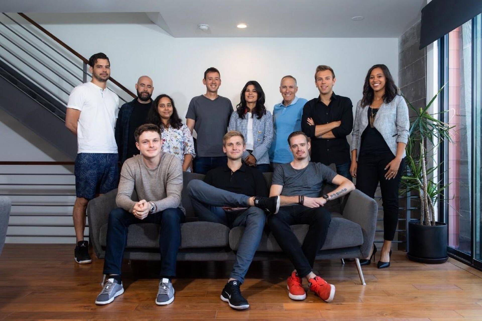 Brainbase team. In the front row founders (l-r) Nate Cavanaugh, Karl Johan Vallner and Nikolai Tolkatšjov.