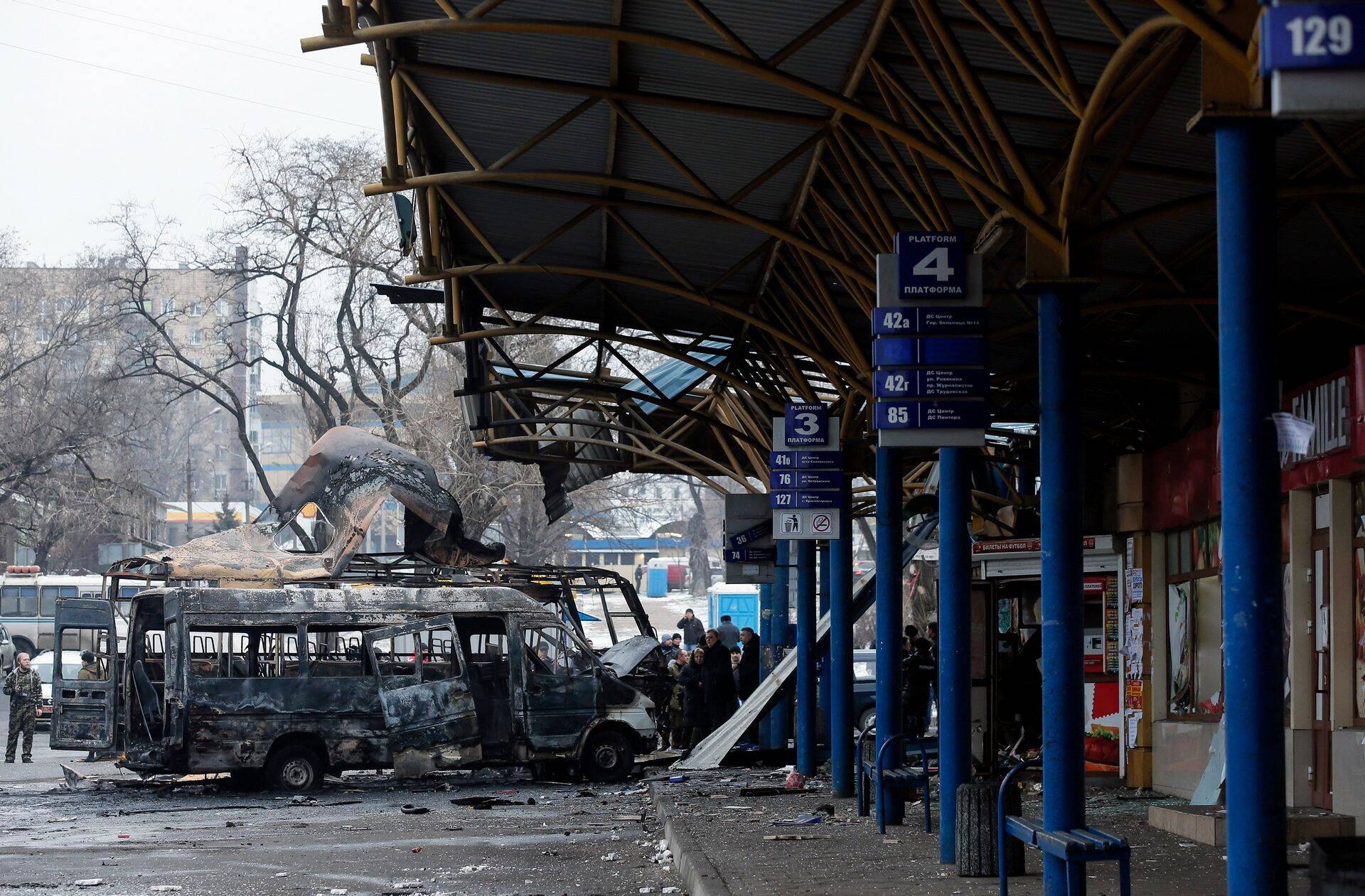 Donetski bussijaam pärast 11. veebruari mürsutabamust.