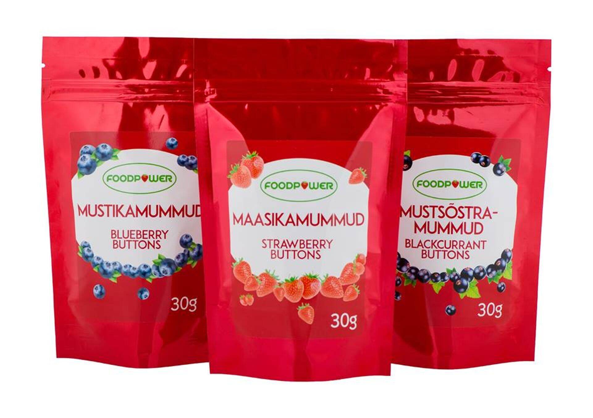 Kuivatamisel väheneb toote maht poole võrra. Vägi OÜ saja grammi marjamumummude valmistamiseks kulub 200-250 grammi tooreid marju.