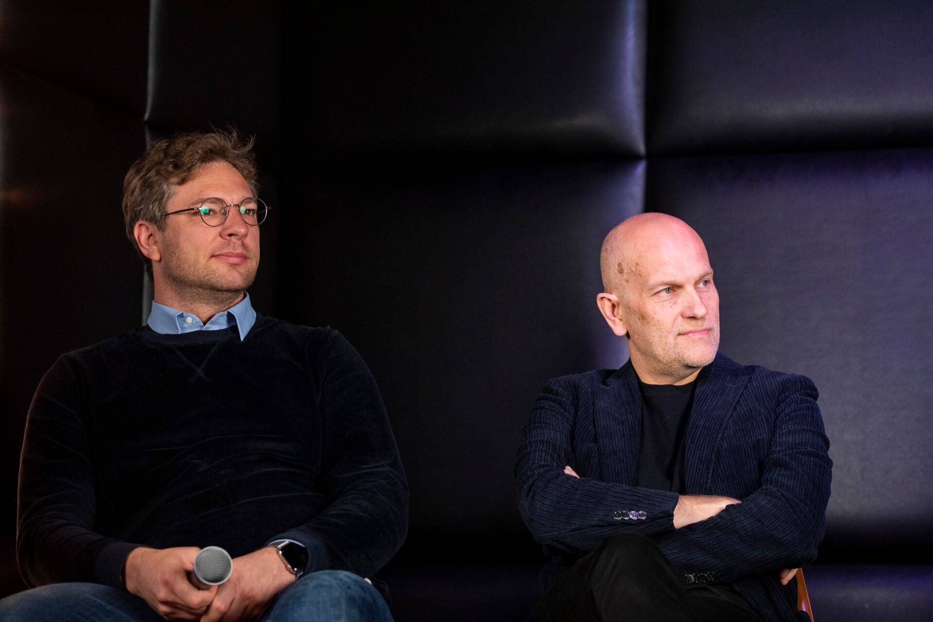 Nafta Filmsi tegevjuht ja produtsebt Esko Rips ja Allfilmi produtsent Ivo Felt filmilinnaku Tallinn Film Wonderlandi projekti esitlusel