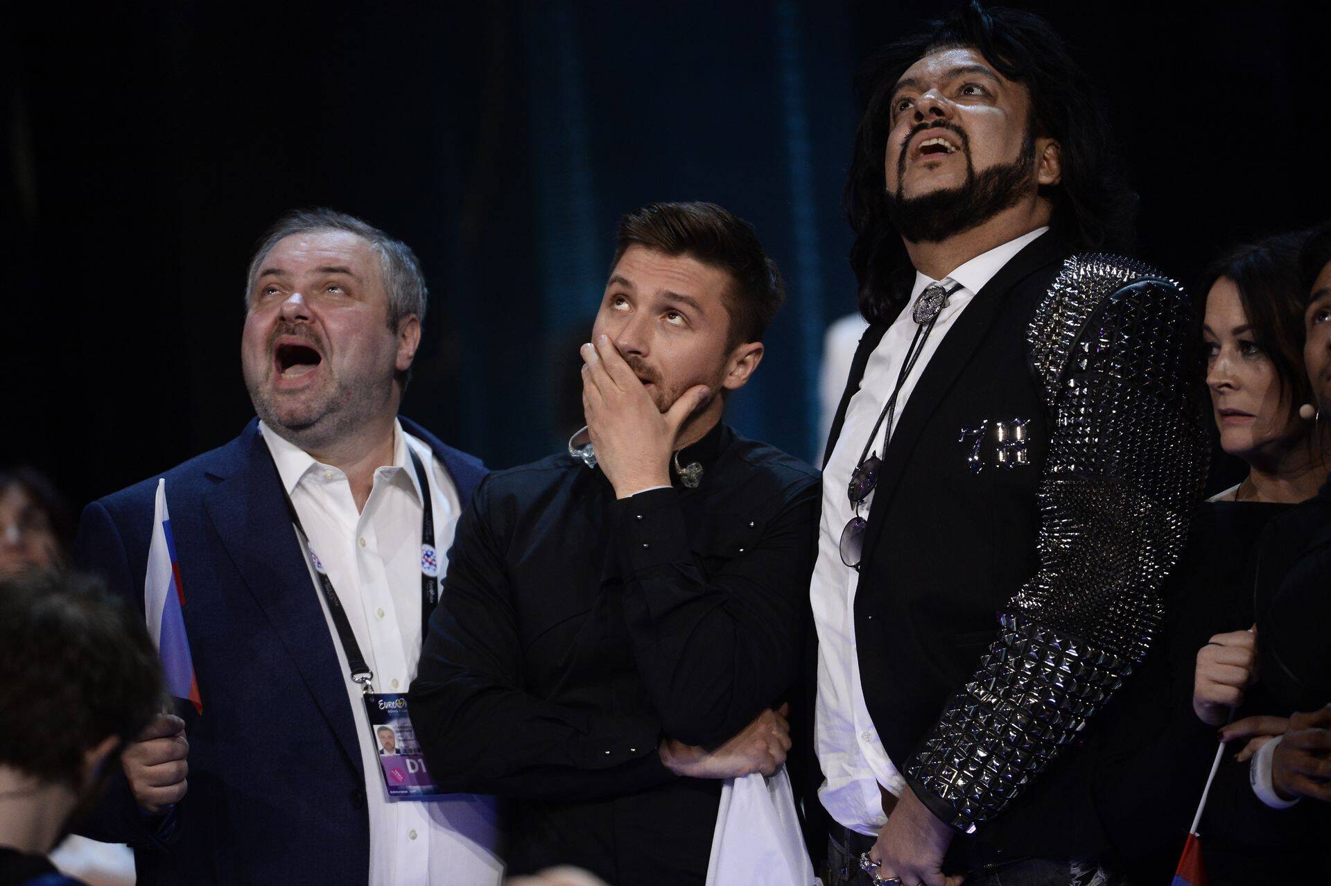 Vene Eurovisiooni delegatsioon hääletustulemuste ettelugemise ajal.