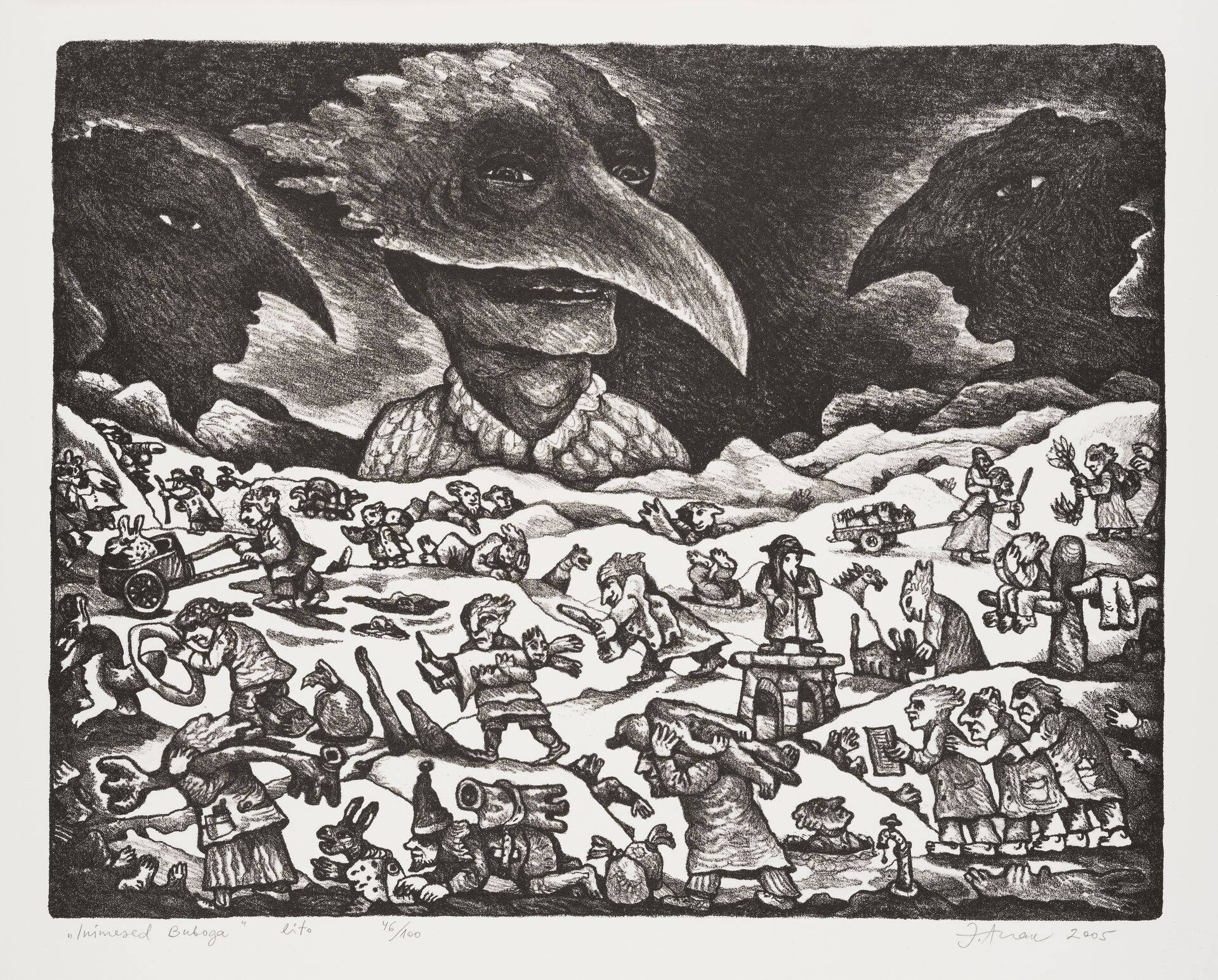 Lito, paber. Km 34 x 43. All vasakul: "Inimesed Buboga" Lito 46/100. All paremal: J. Arrak 2005