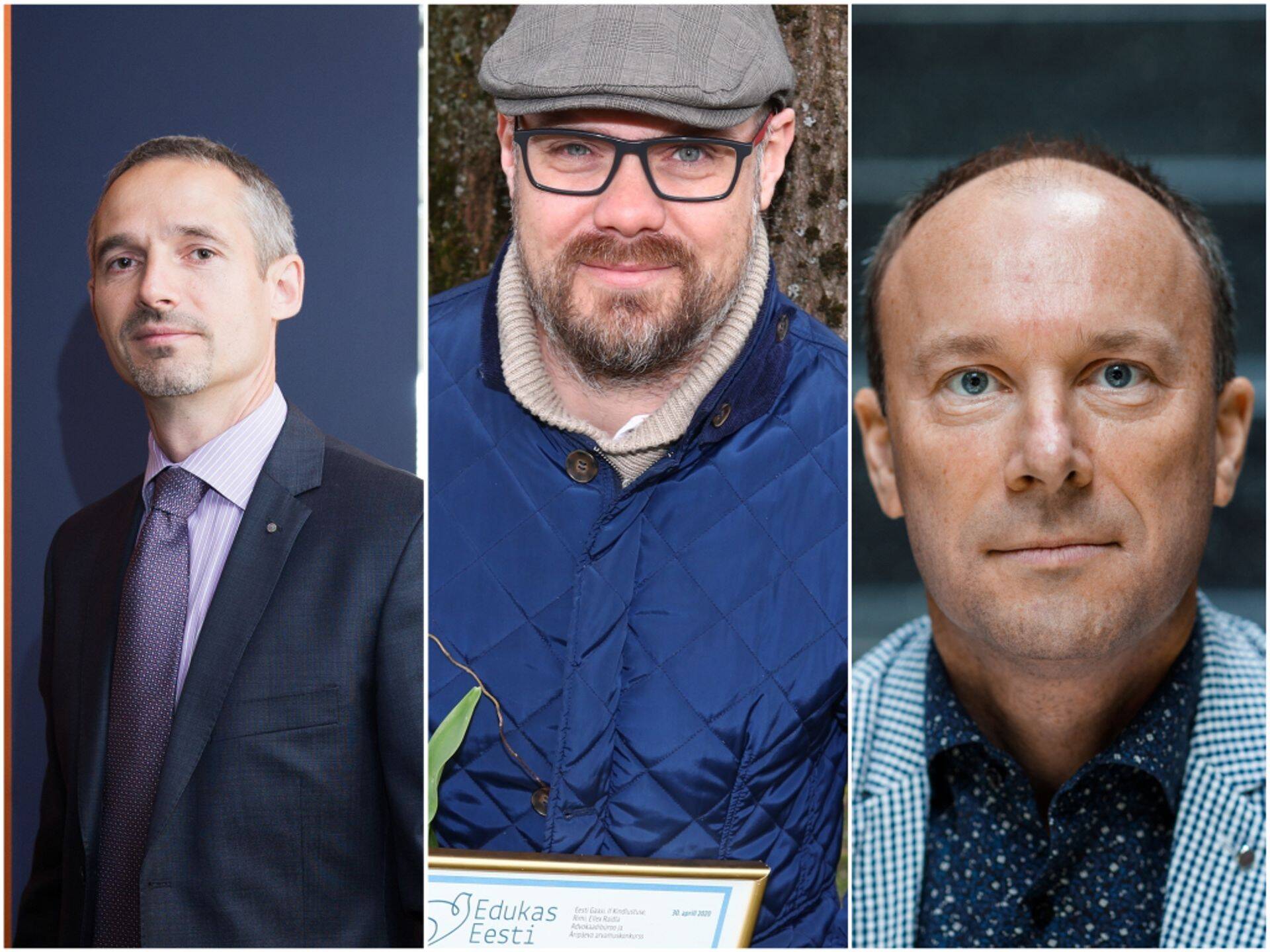 Esseekonkurssi Edukas Eesti võitjad Demis Voss (keskel), Ivo Suursoo (vasakul) ja Kuldar Leis (paremal).