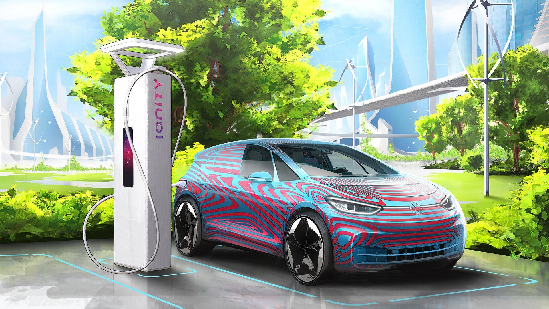 VW ID.3 ja IONITY laadimispunkt.
