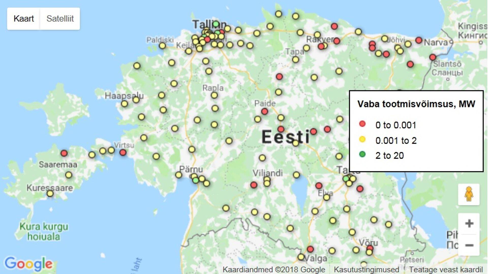 Vabade võimsuste kaart.