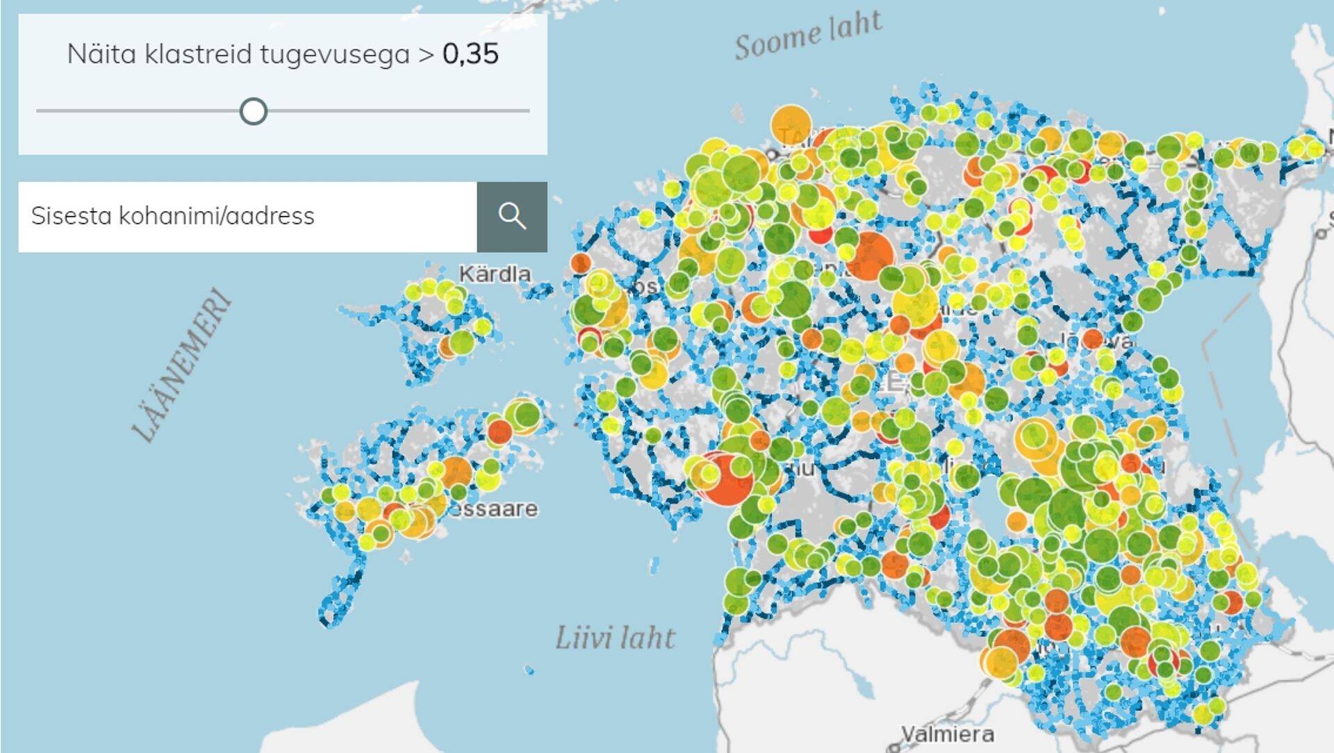 Rakendusest on näha, millisel teelõigul on Eestis kõige rohkem metsloomaõnnetusi juhtunud.