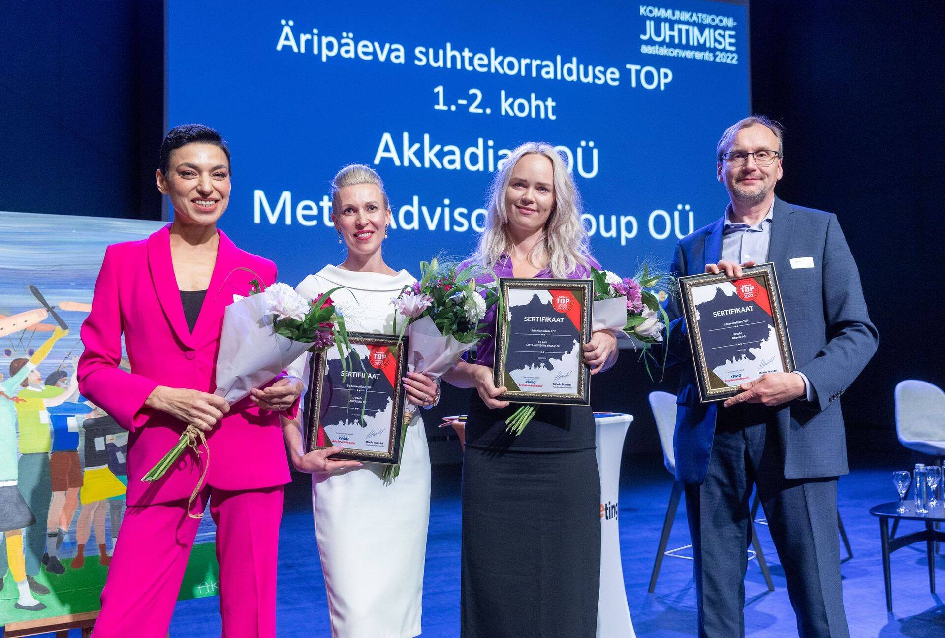 Tänavused suhtekorraldusfirmade TOPi võitjad. Vasakult: Corpore omanik Aleksandra Moorast, Akkadiani partner Kadri Lainas, META Advisory uue äri juht Ann Hiiemaa ja Corpore omanik Janno Toots.