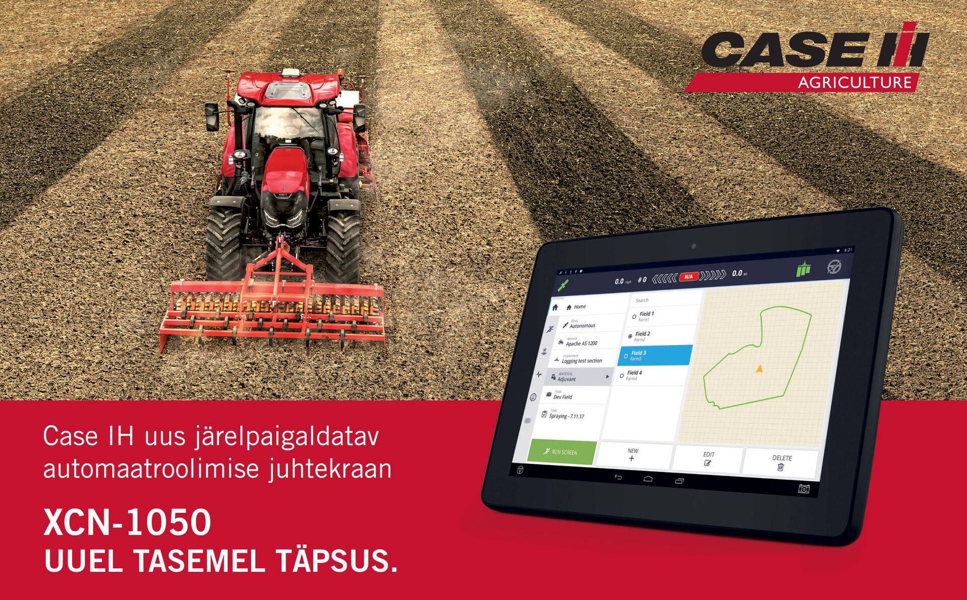 Case IH uus järelpaigaldatav automaatroolimise juhtekraan XCN-1050.