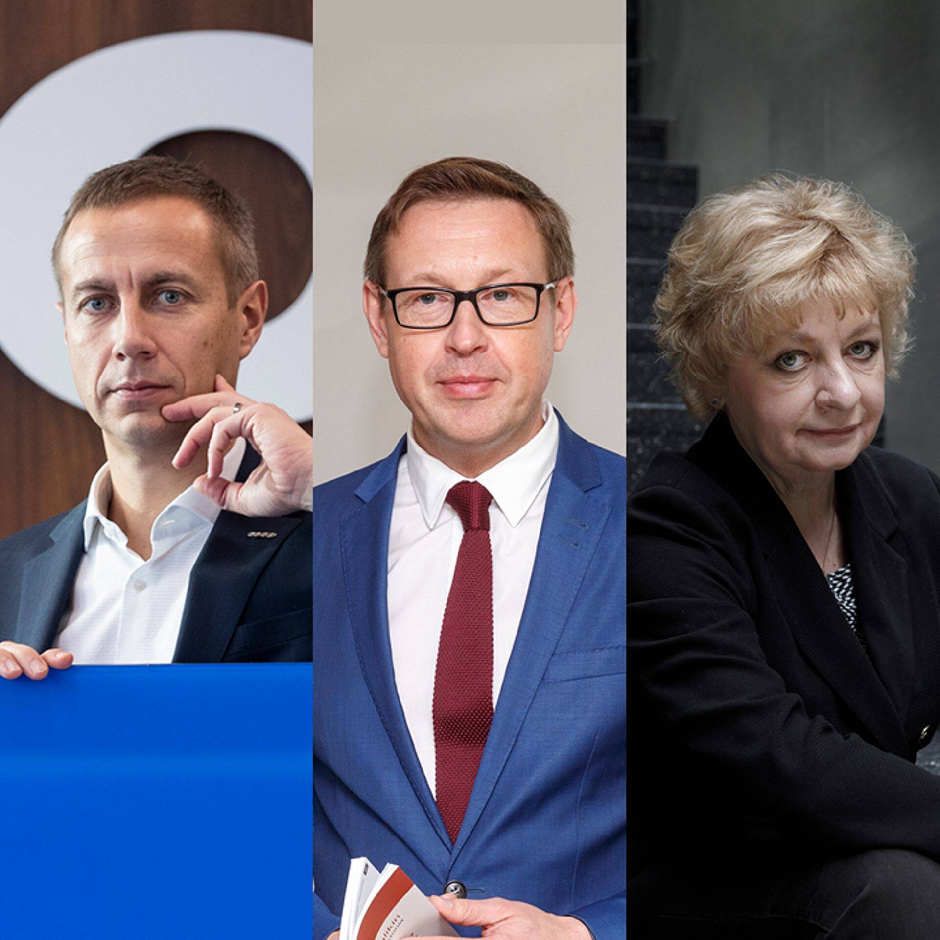 Konkursi "Parim juht 2021" kolm finalisti. Coop Panga juht Margus Rink (vasakul), Statistikaameti juht Mart Mägi ja Hanza Mechanics Balti tehaste juht Emöke Sogenbits. Kes tänavu tiitli pälvib, selgub 14. mail Pärnu Juhtimiskonverentsil.