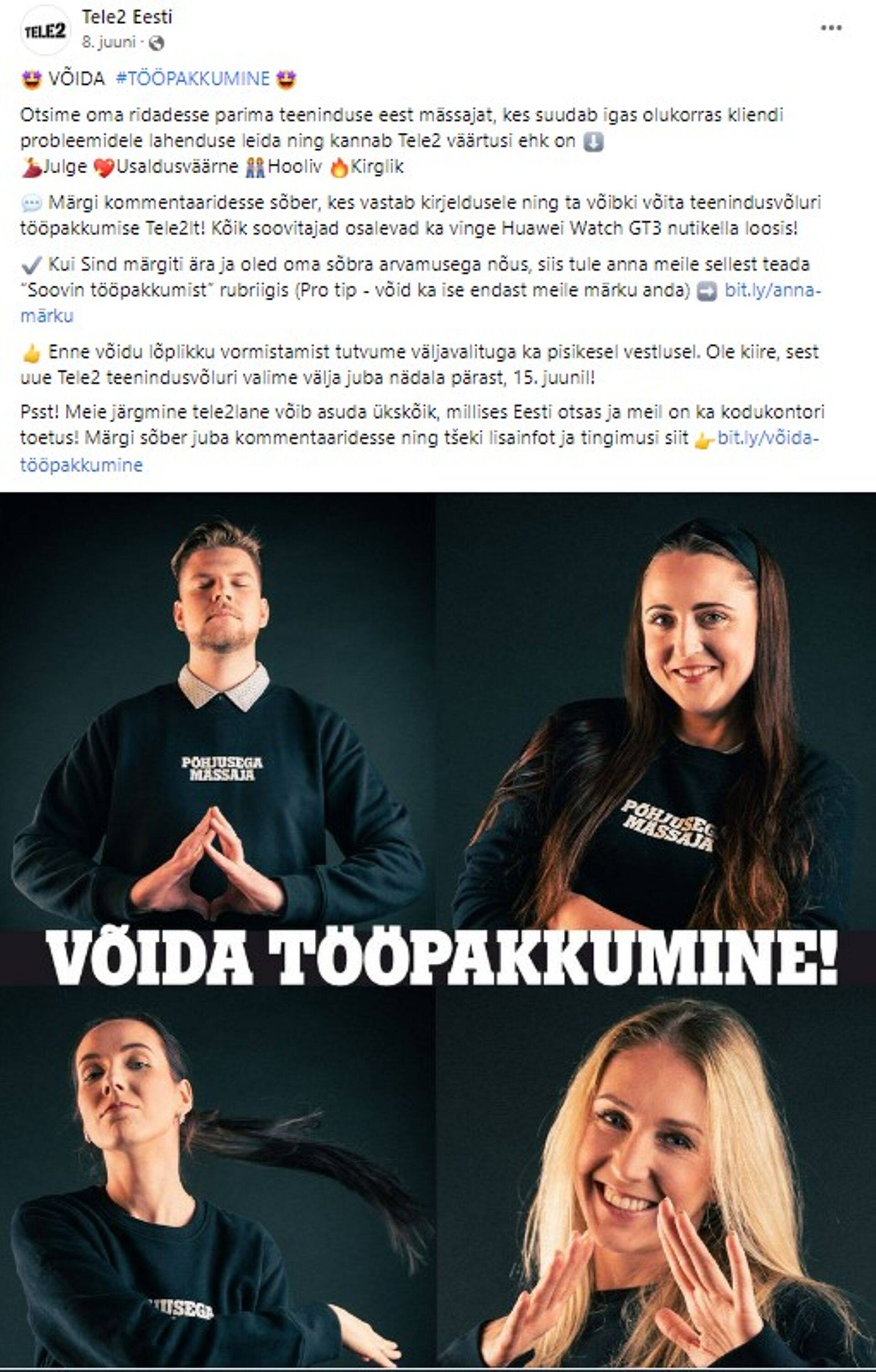 Töökuulutus, millele reageerinute vahel loosis töökoha kontorikoer.