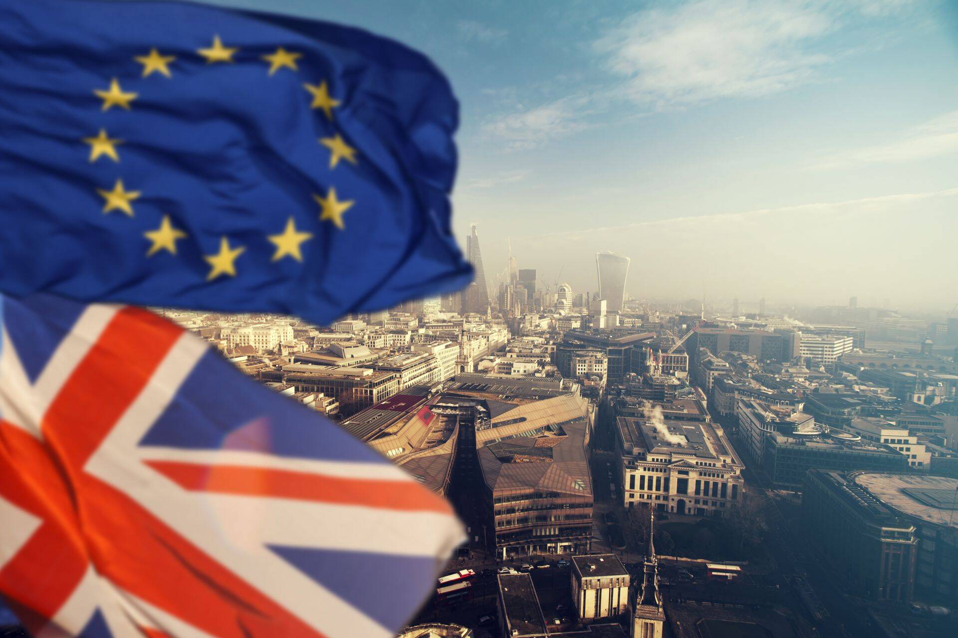 Brexit: UK and European Union flag and London