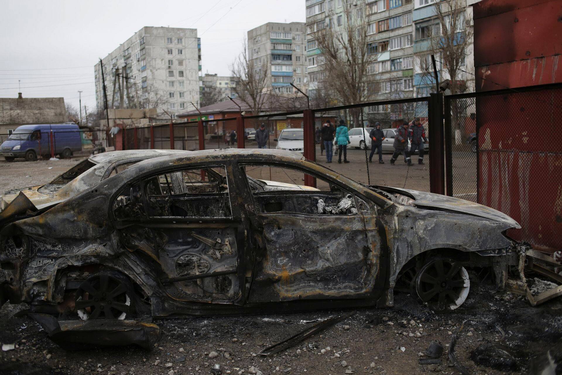 Pommiplahvatuse tagajärjed Ukraina sadamalinnas Mariupol.
