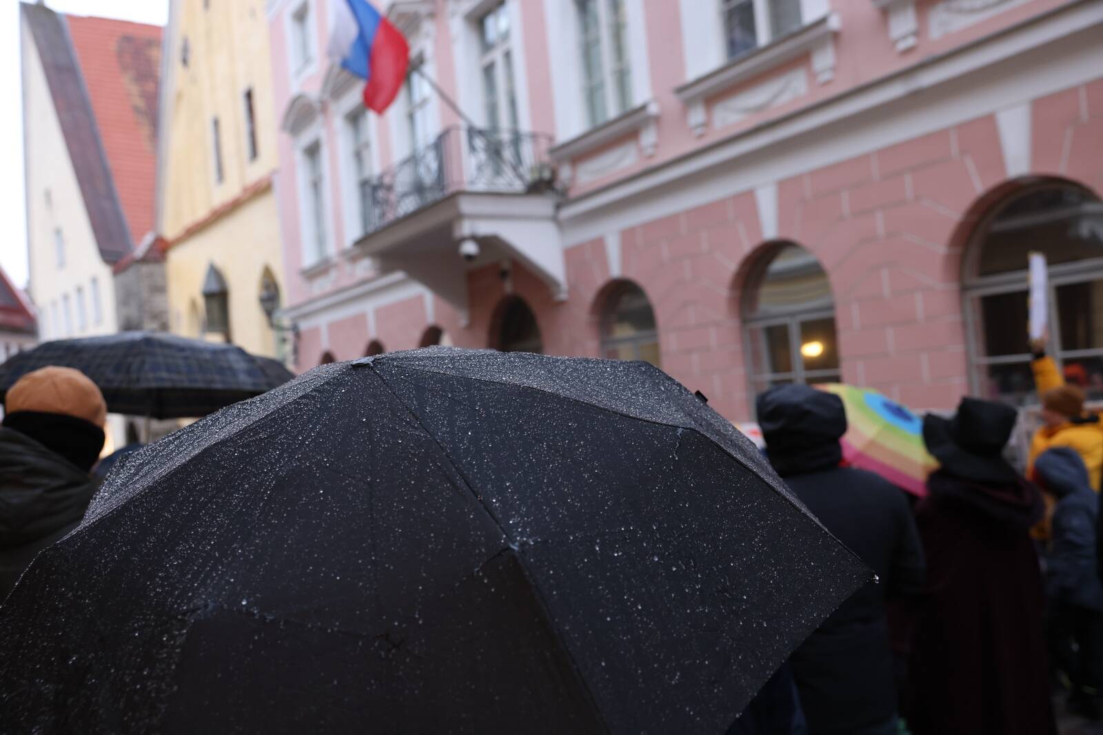 Митинг возле посольства России в Эстонии после новостей о смерти Алексея Навального.