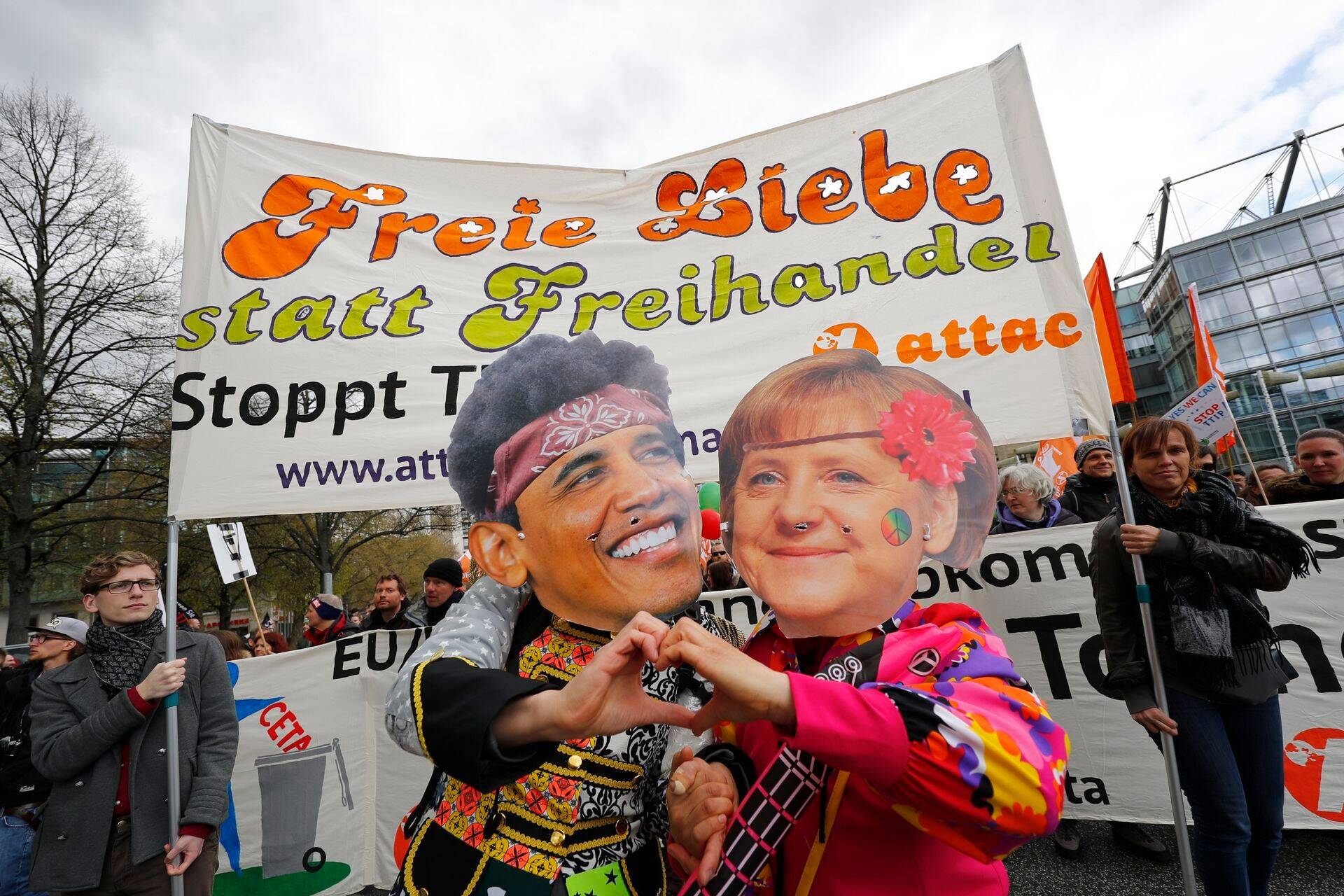USA ja ELi vabakaubanduslepingu vastased protestisid Hannoveris enne USA presidendi Barack Obama visiidi algust