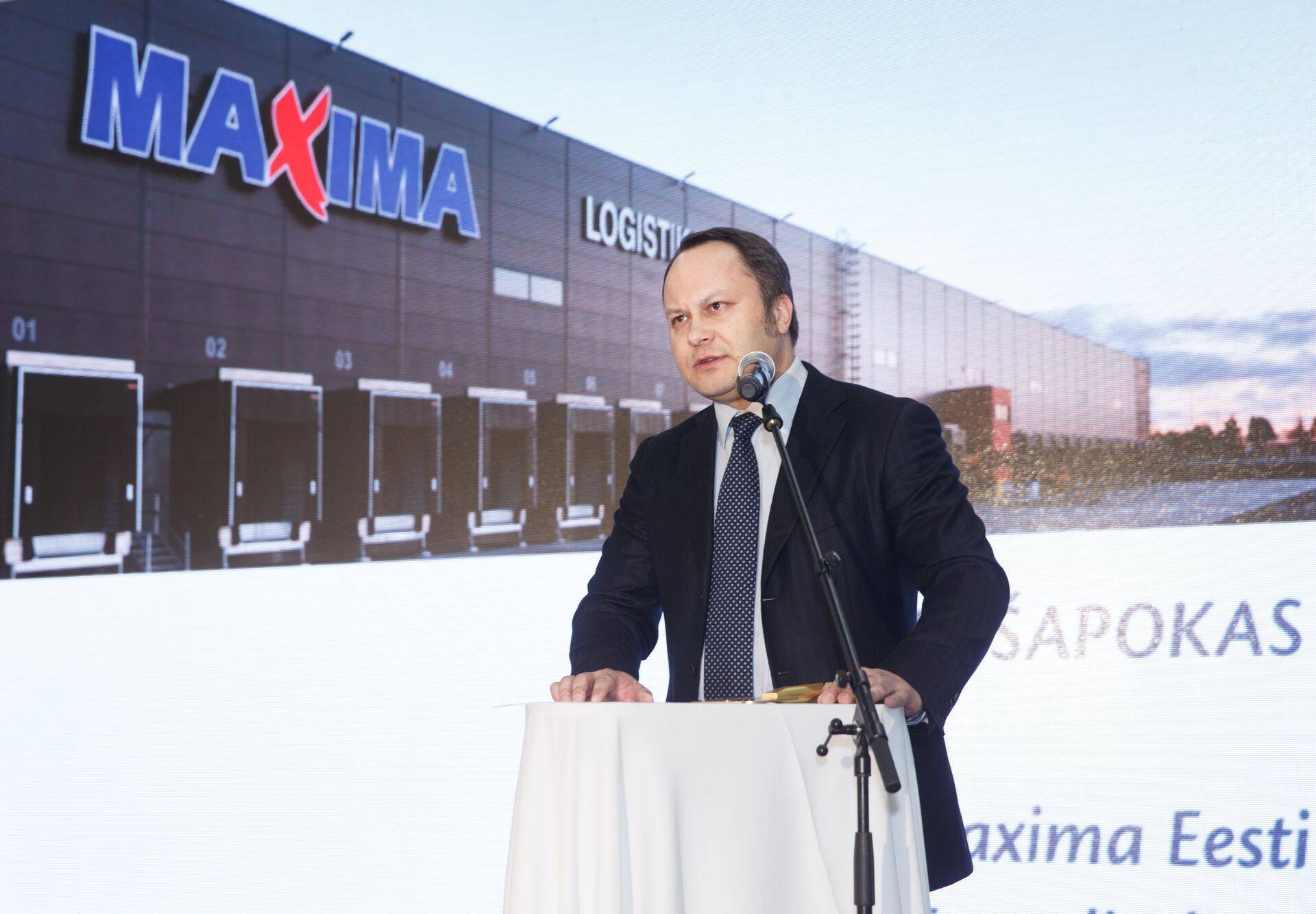 Maxima möödunud aasta suurim investeering oli logistikakeskuse ehituse lõpetamine. Pildil Maxima Eesti peadirektor Vygintas Šapokas logistikakeskuse avamisel.
