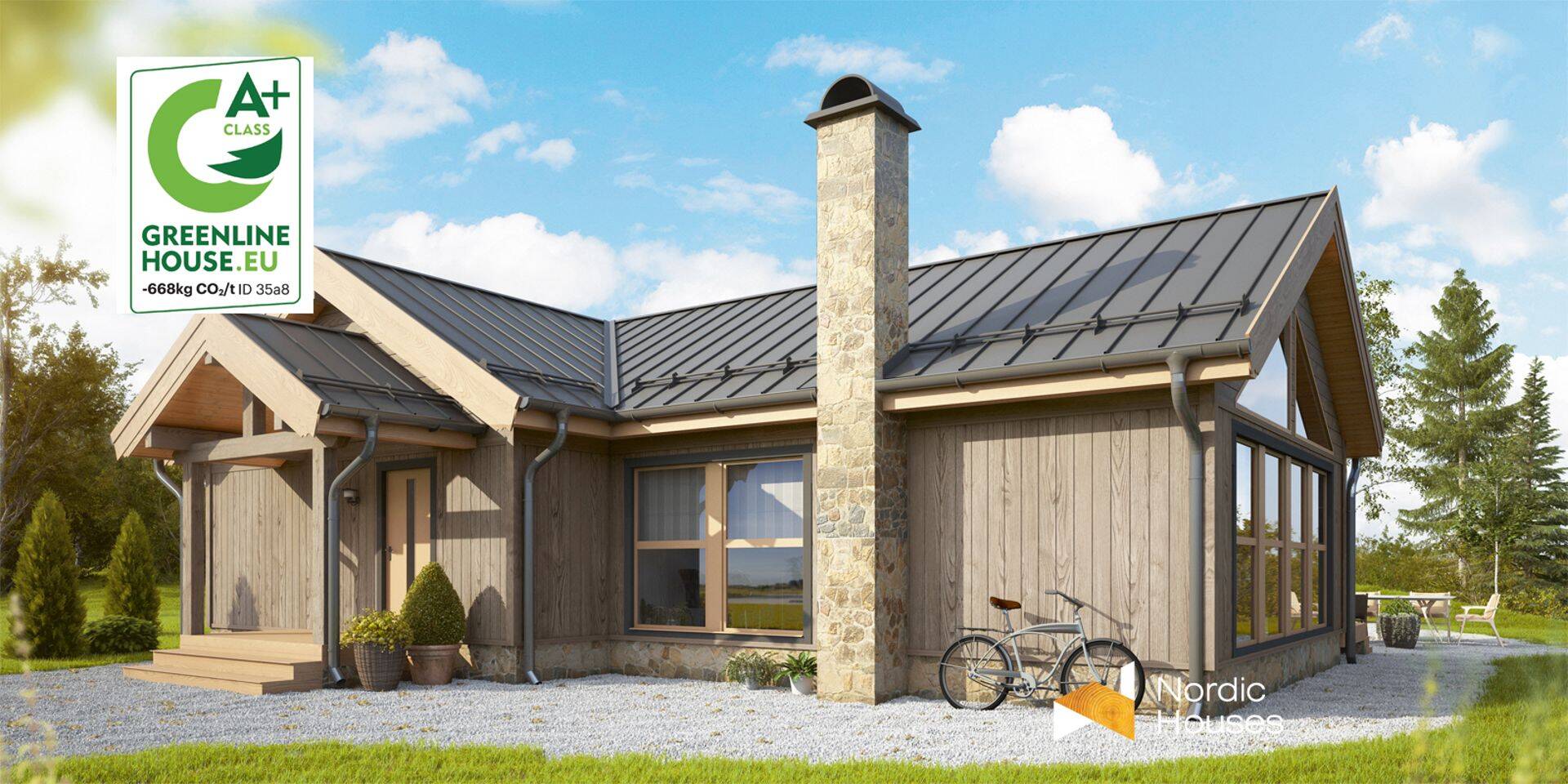 Модель дома Nordic Houses с маркировкой углеродного следа A+ Beitostolen L