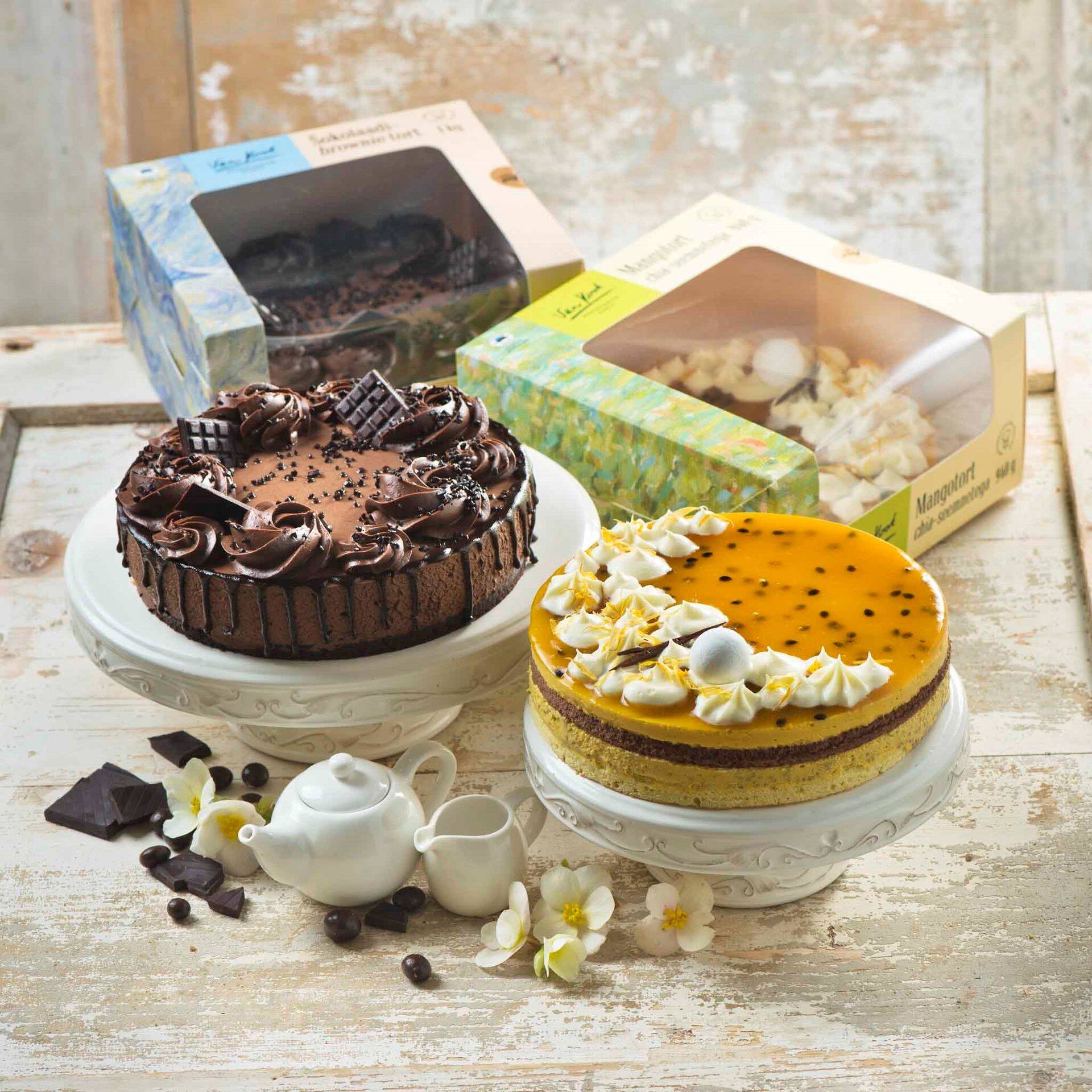 Šokolaadi-brownie tort ja mangotort chia seemnetega