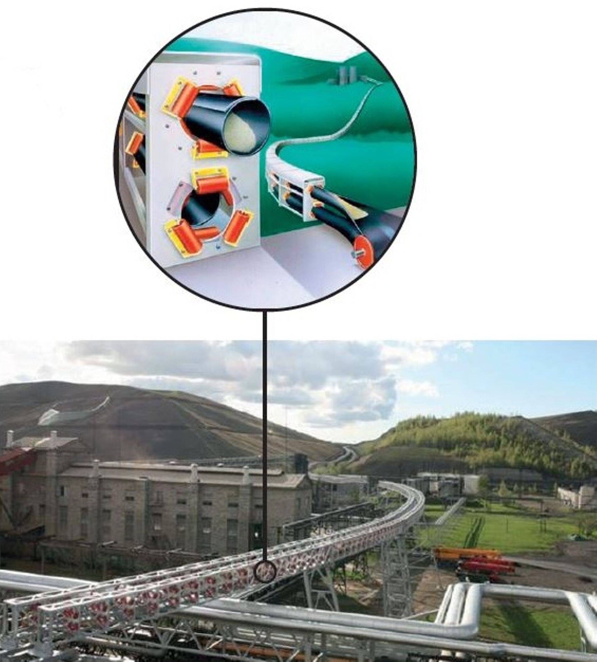 Viru Keemia Grupi õlitehase tuhk viiakse tuhamäe tippu unikaalse, 1500 meetri pikkuse torukonveiersüsteemiga, mis säästab raha ja keskkonda ning välistab tuhatolmu laialikandumises.