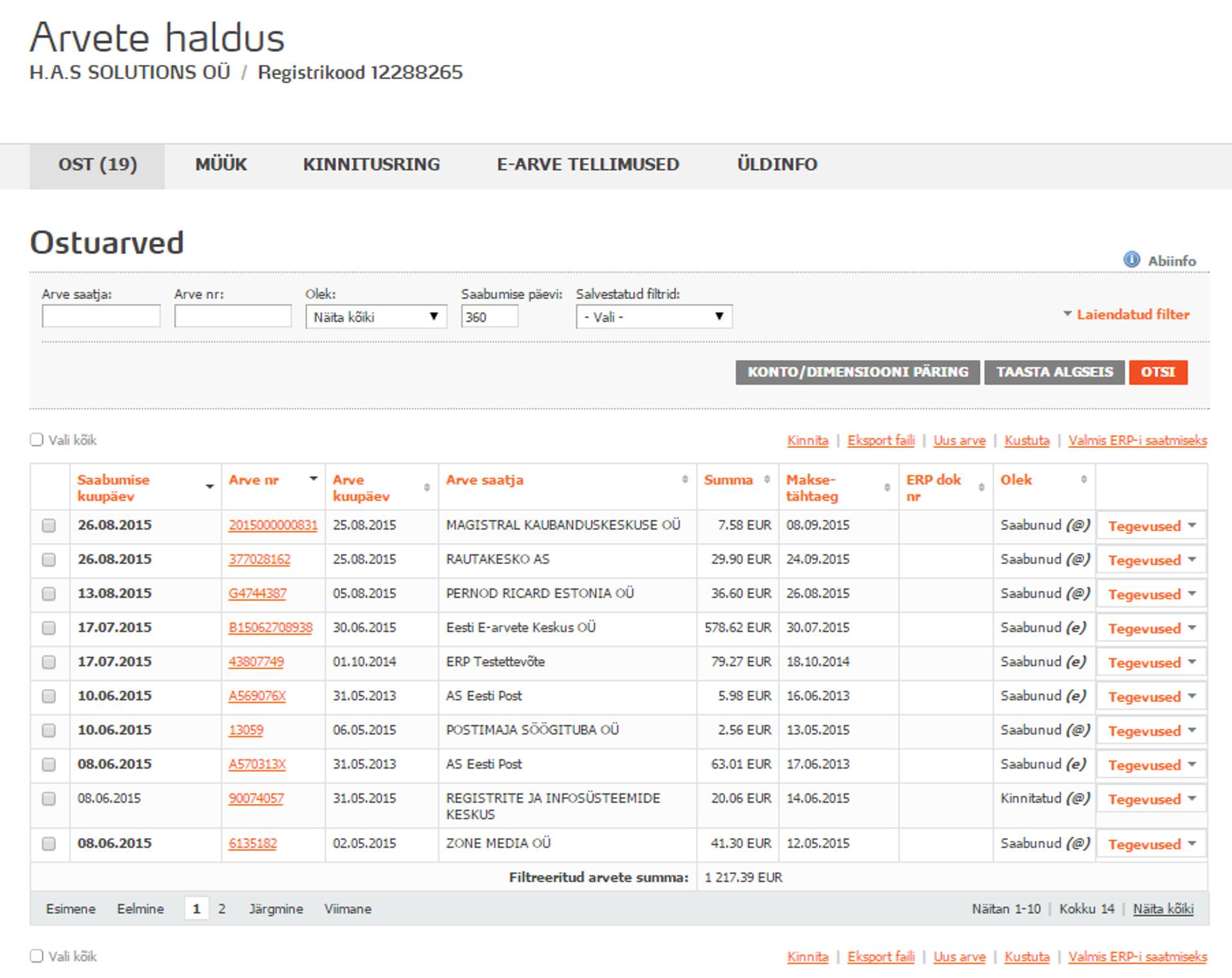 Omniva ostuarvete register