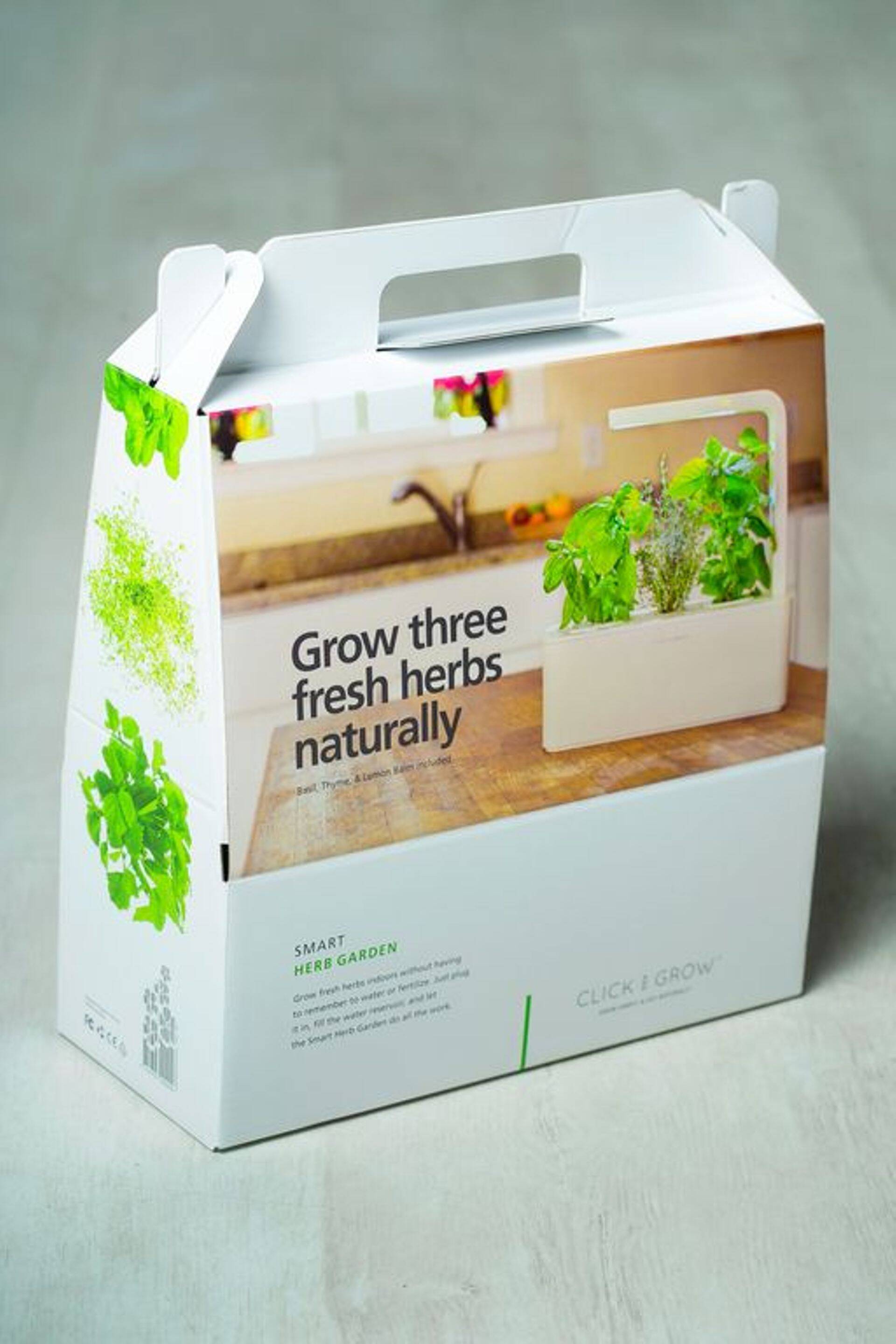 Joones toodetud Click & Grow digitaalsete lillepottide pakendid