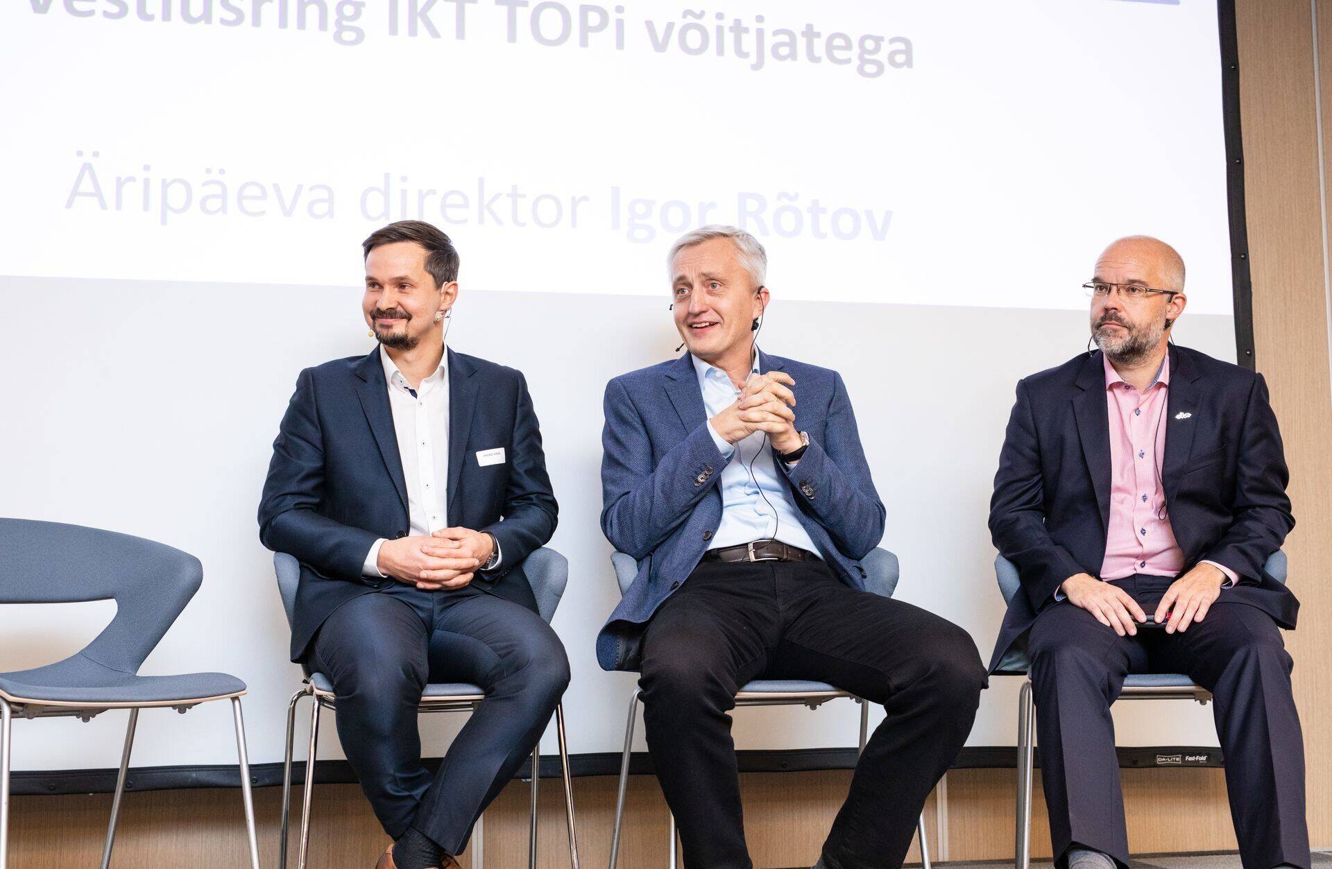 Mullune IKT aastakonverents, laval Andre Visse, Indrek Neivelt ja Sami Seppänen.