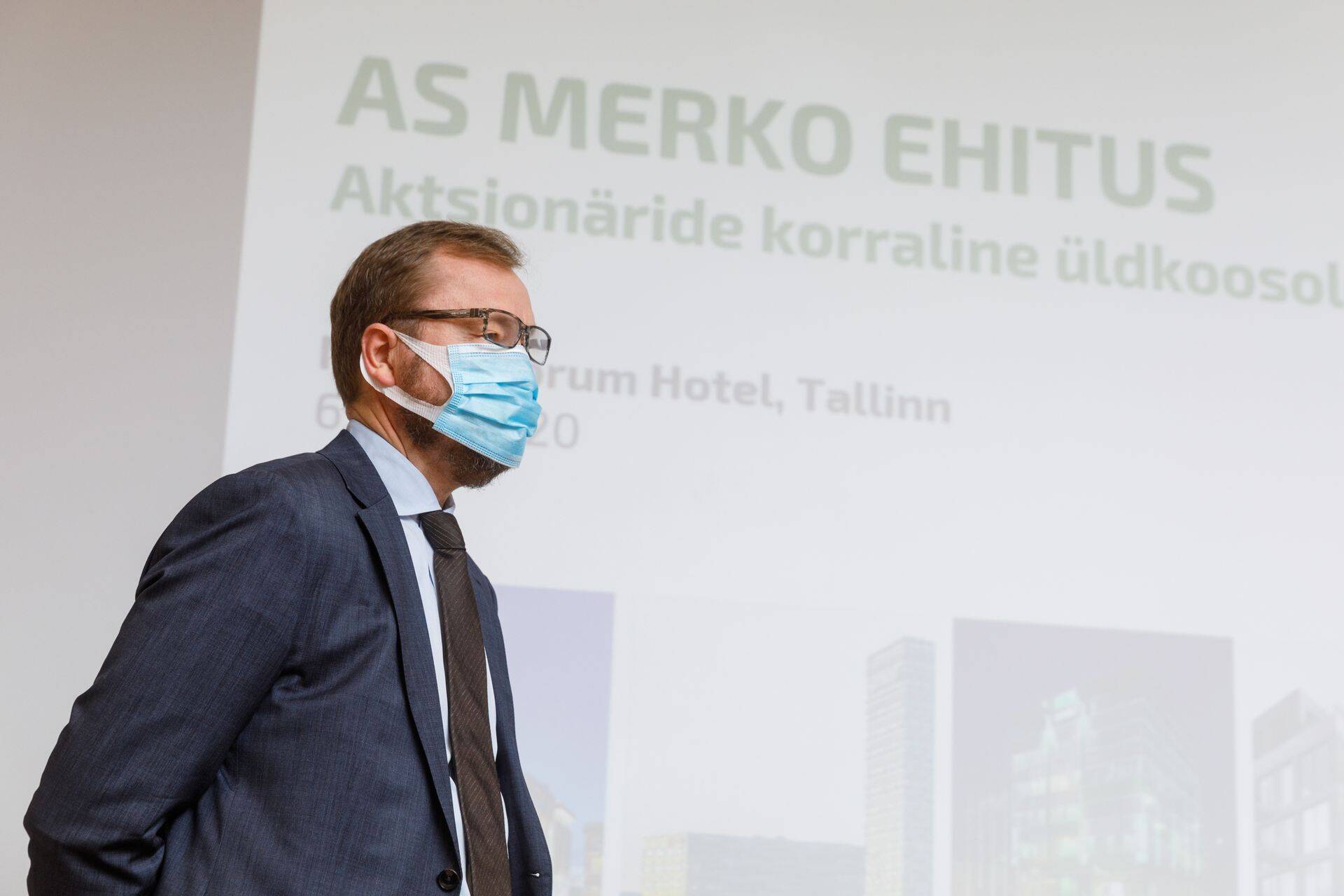 AS Merko Ehitus juht Andres Trink aktsionäride koosolekul 2020. aastal. Foto: Andras Kralla