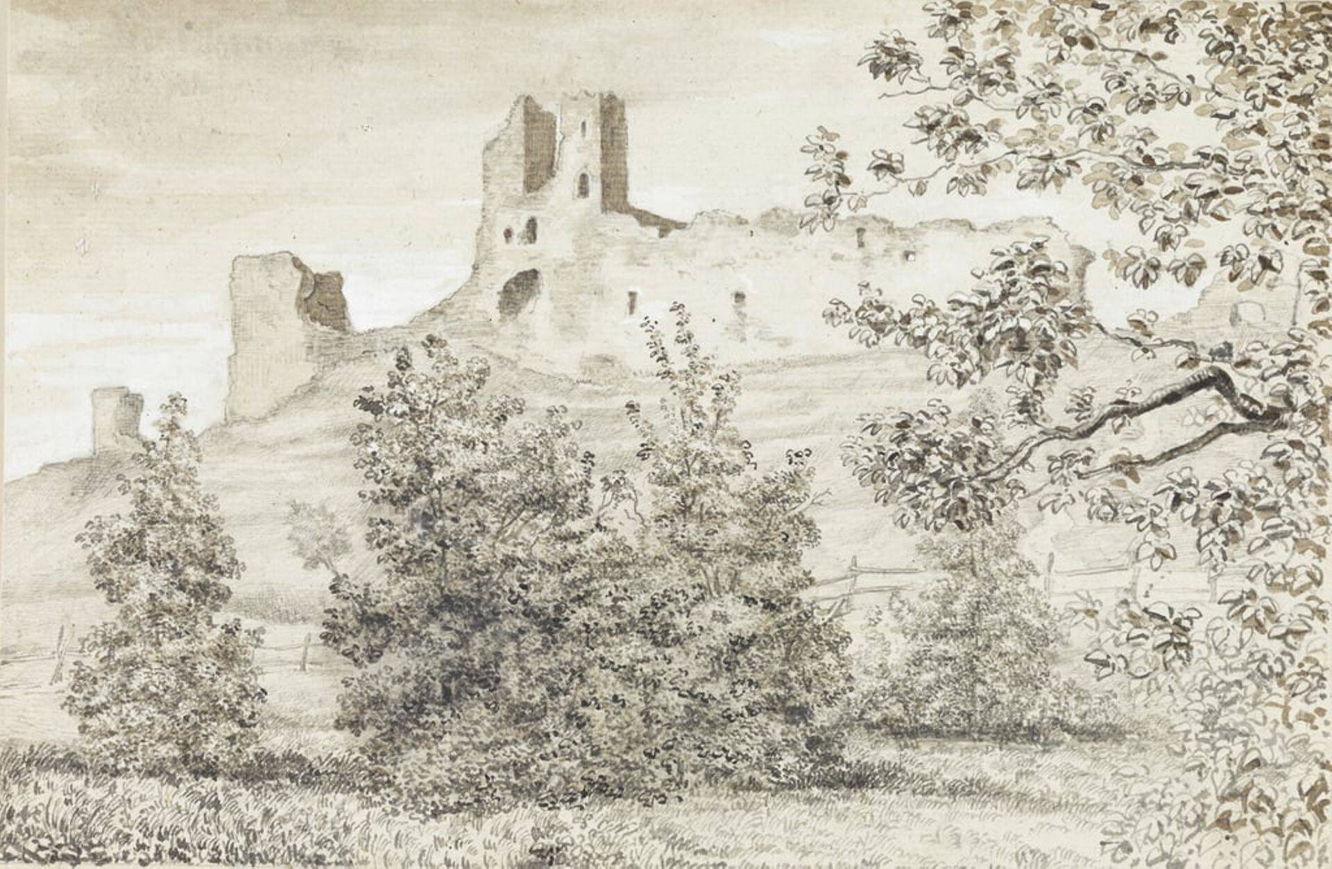 Sellisena nägi August Pezold Rakvere linnuse varemeid 1828. aastal.