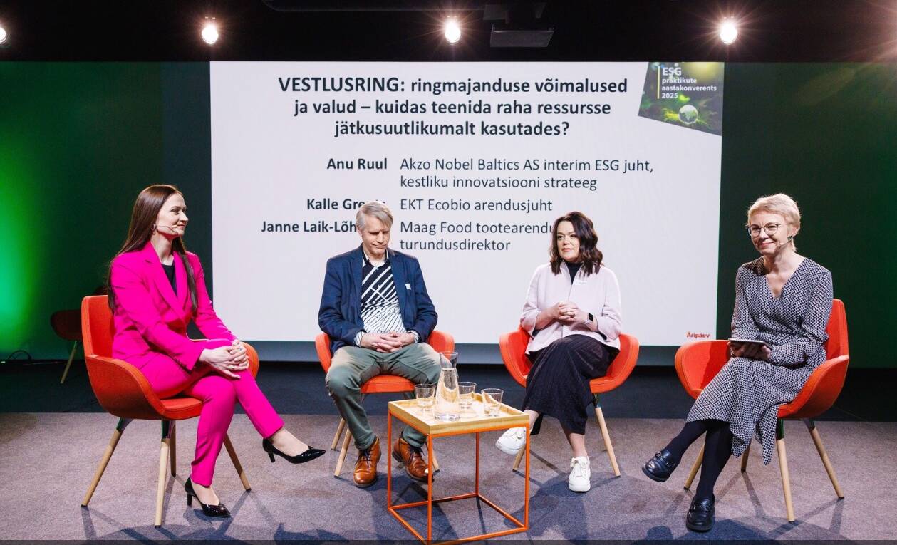 Vestlusringis, vasakult: Anu Ruul (Akzo Nobel), Kalle Grents (EKT Ecobio), Janne Laik-Lõhmus (Maag Food) ja moderaator Kerttu Metsar (Äripäev)