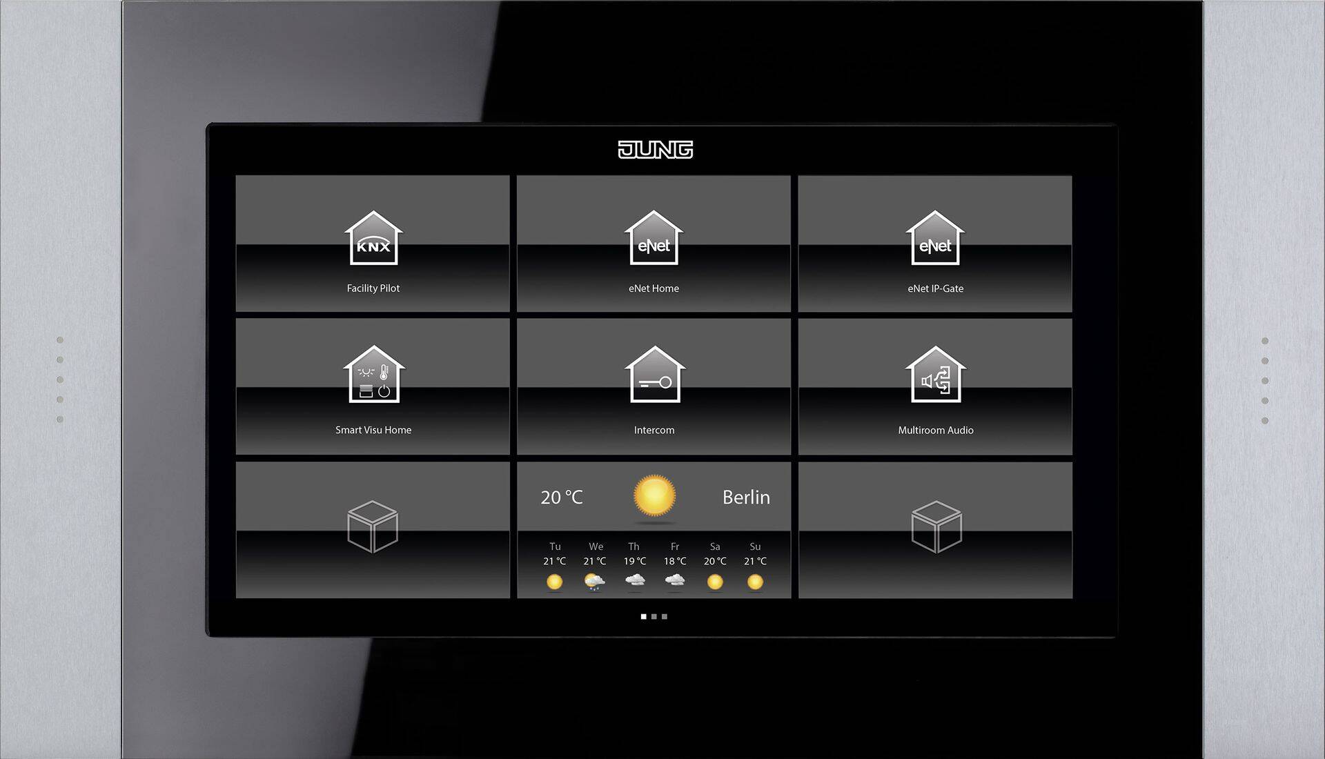 nutipaneel näitab KNX ja erinevate süsteemide visulaliseerimisvõimalusi, näitab ka ilmaprognoosi.