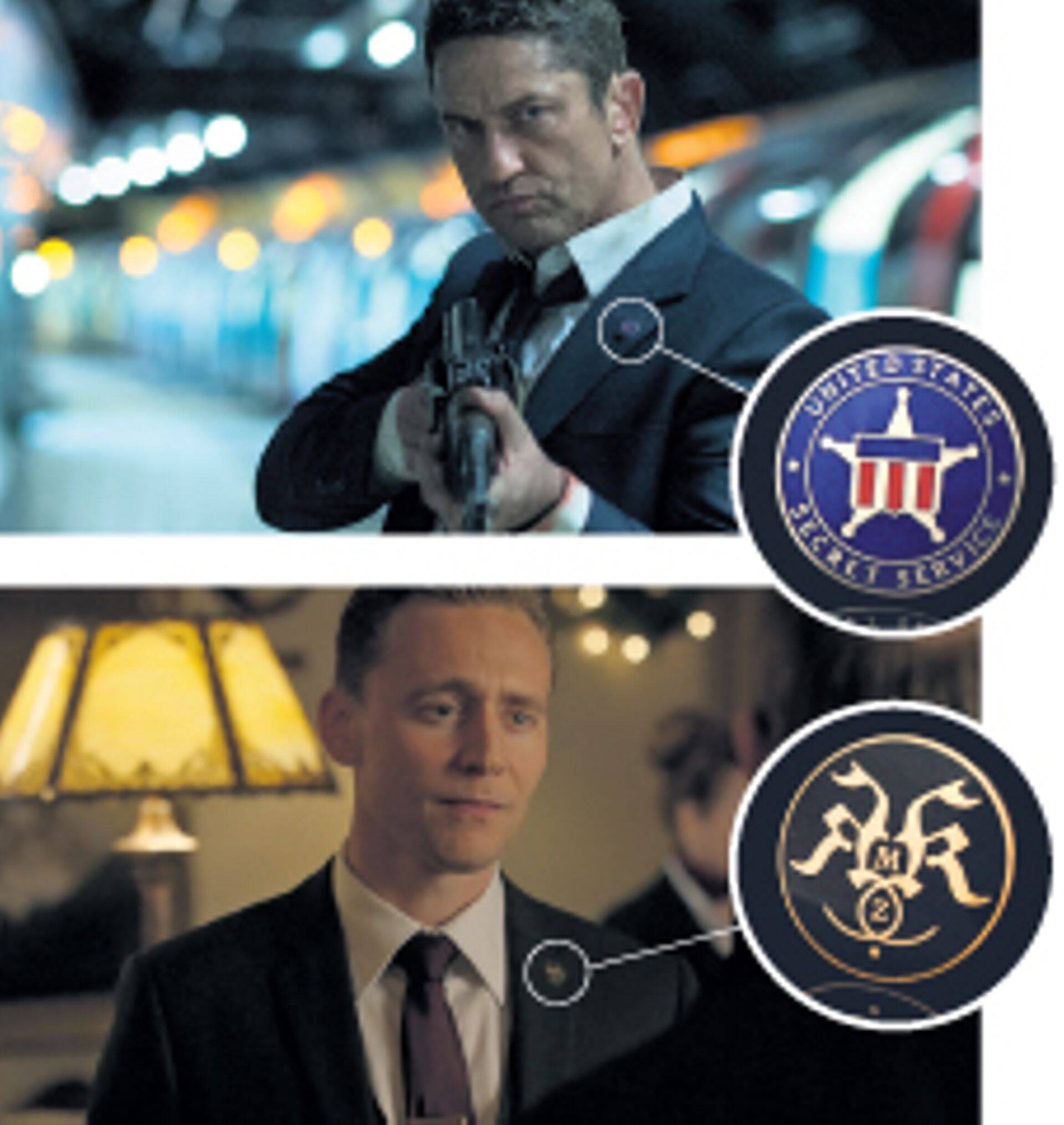 Hollywoodi märulis “London Has Fallen“ kandis peaosas mänginud kangelane Gerald Butler rinnas OÜ Roman Tavast meistrite valmistatud märk (ülal). Ka BBC telesarja “The Night Manager” peaosatäitjal Tom Hiddlestonil oli rinnas Eesti firma meistrite loodud märk (all).