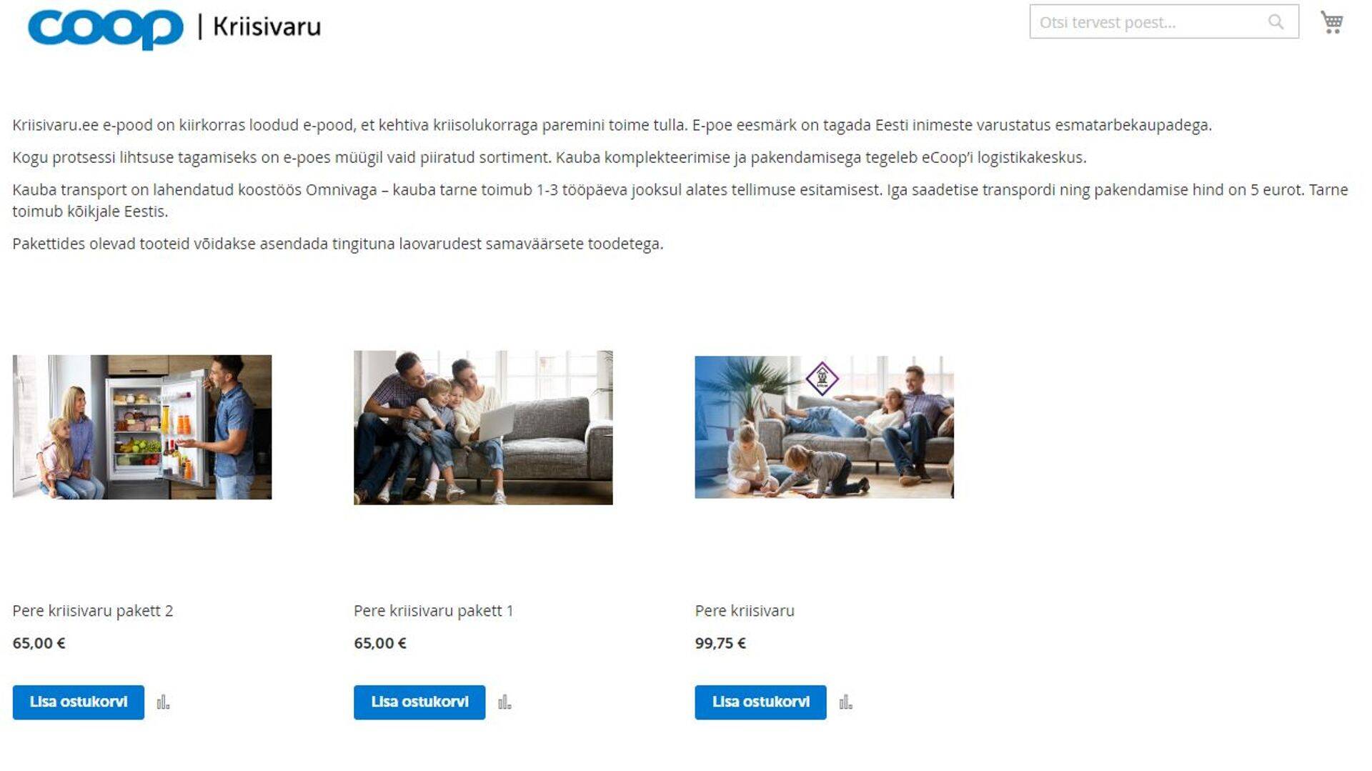 Coop kriisivaru.ee pood, kus on peredele vajalik valmis komplekteeritud