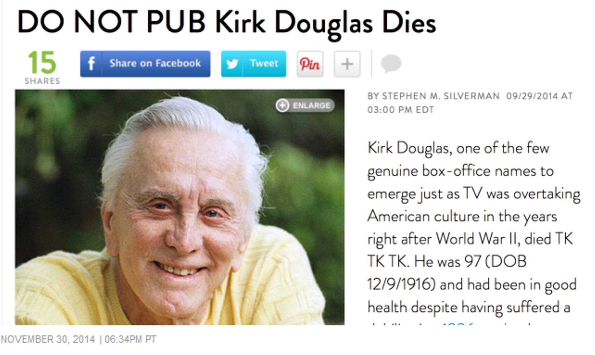 Valeuudis Kirk Douglase surmast