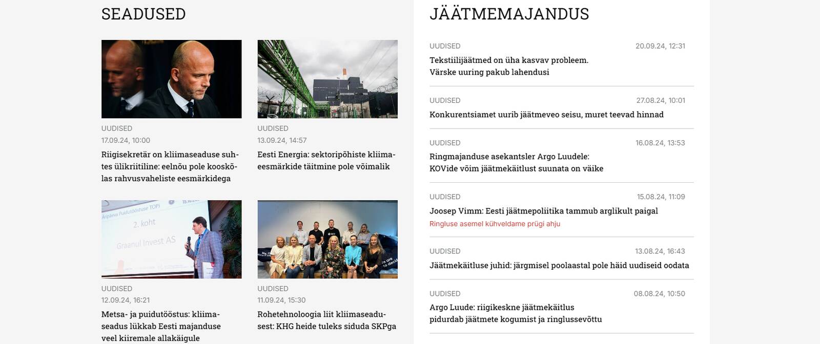 Veebilehel üles-alla kerides on näha kategooriaid. Nii on kogu info hõlpsasti ühest kohast leitav.