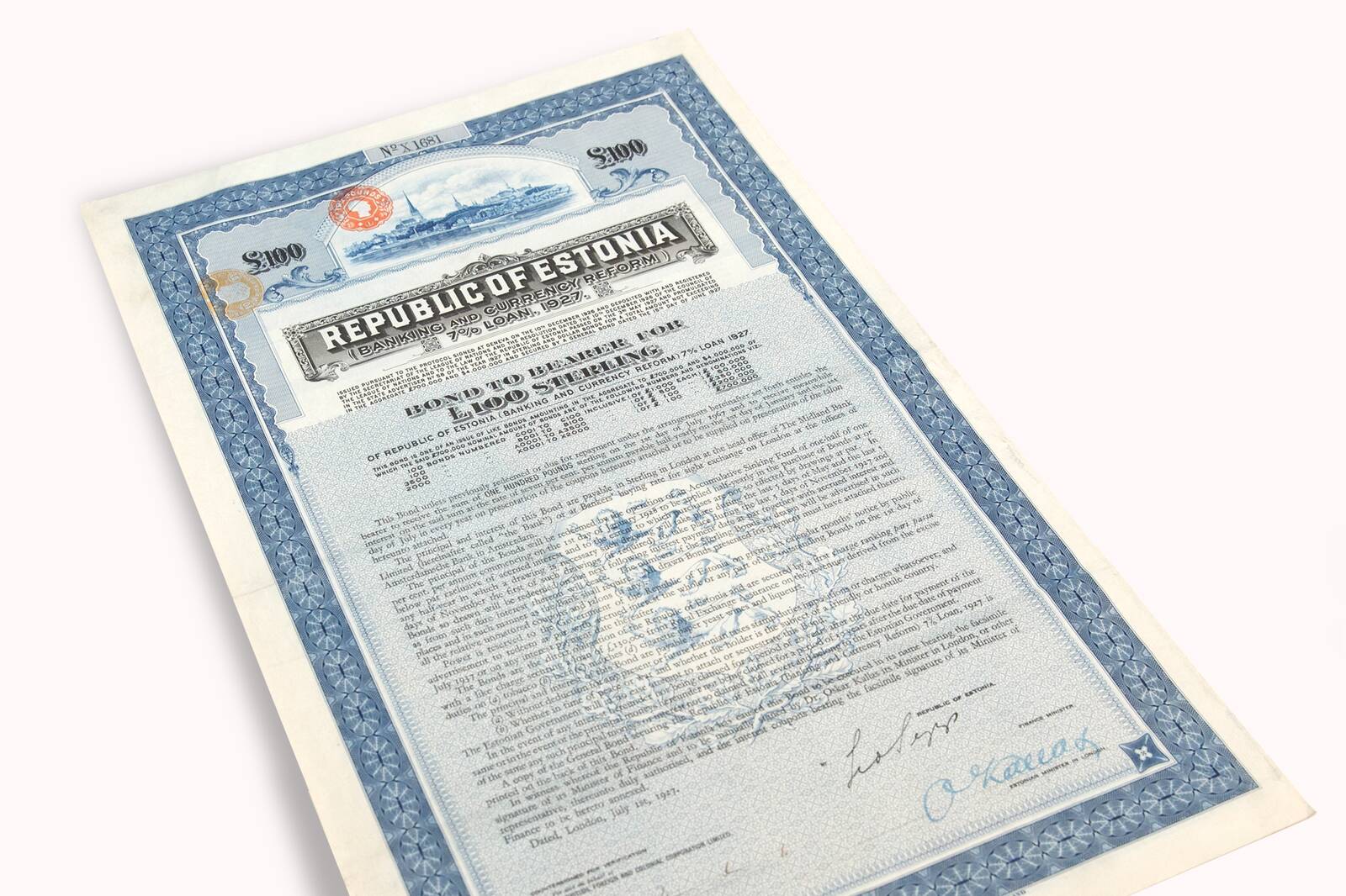 Облигация внешнего займа Эстонской Республики 1927 года.