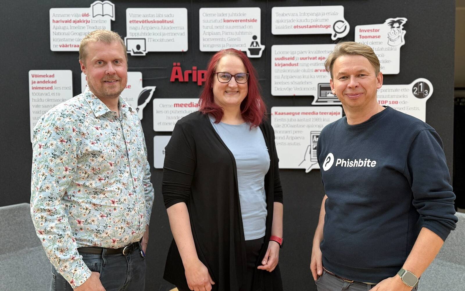 Elisa digiturvalisuse tootejuht Ivar Tennokese, RIA analüüsi- ja ennetusosakonna küberturvalisuse analüütik Helena Jürgenson ja Phishbite’i kaasasutaja Urmo Keskel.