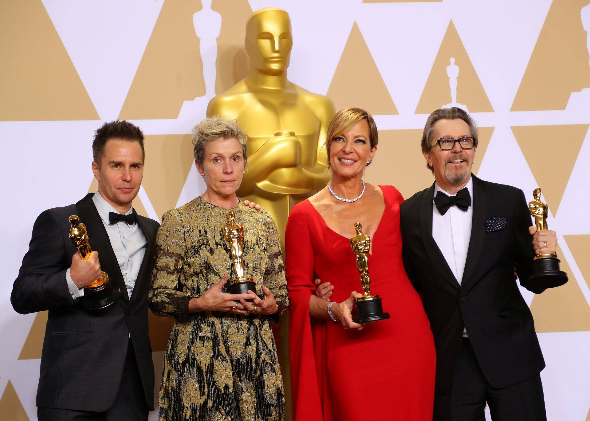 Kõik tänavused Oscariga pärjatud näitlejad (vasakult): parim meeskõrvalosa Sam Rockwell, parim naispeaosa Frances McDormand, parim naiskõrvalosa Allison Janney ja parim meespeaosa Gary Oldman.
