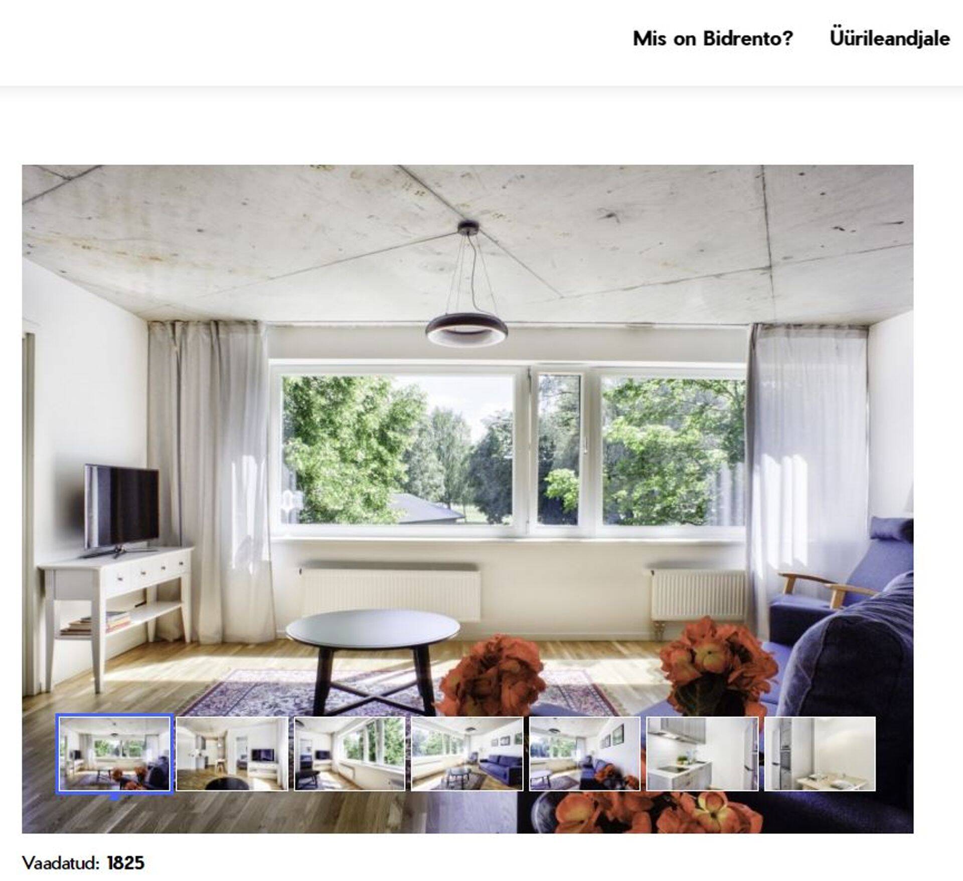 Üürioksjonikeskkonna Bidrento.ee ekraanitõmmis.