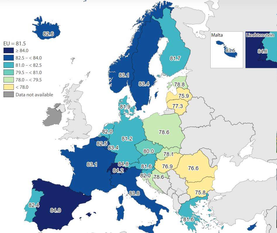 Oodatav eluiga sünnihetkel aastal 2023.
