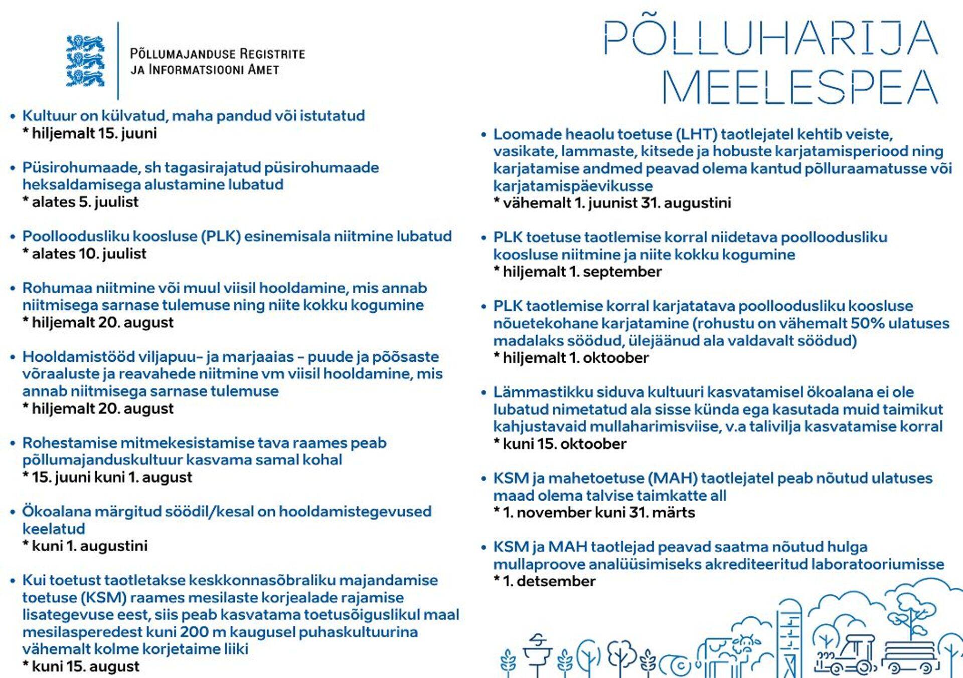 Põllumehele oluliste tähtaegade meelespea.