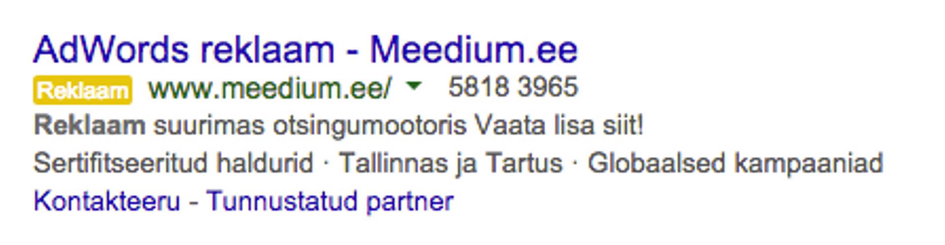 Näide tasulisest otsingureklaamist