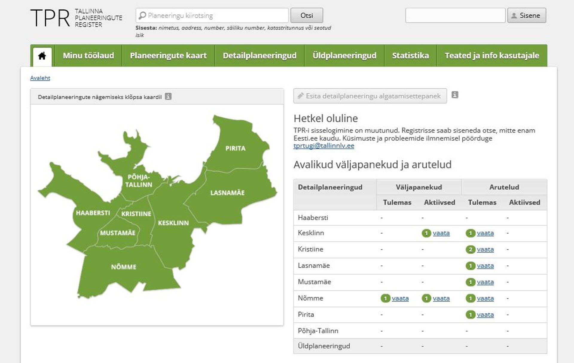 Tallinna Planeeringute Registi avaleht tpr.tallinn.ee