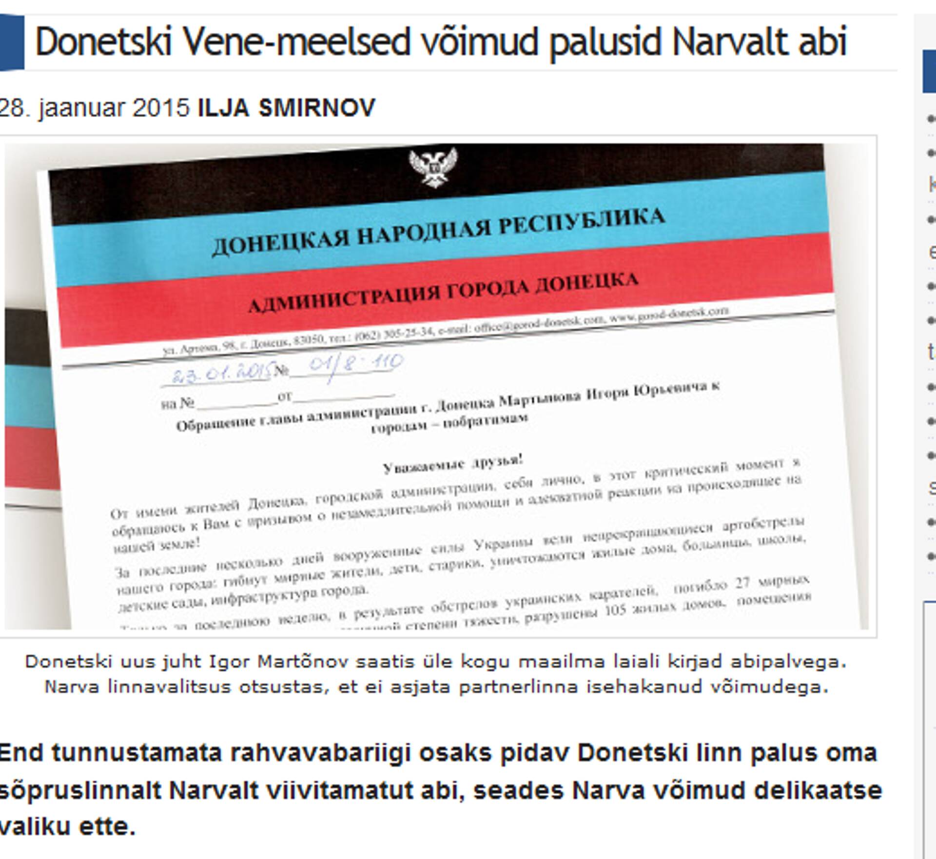 Põhjarannik avaldas Donetski separatistide kirja