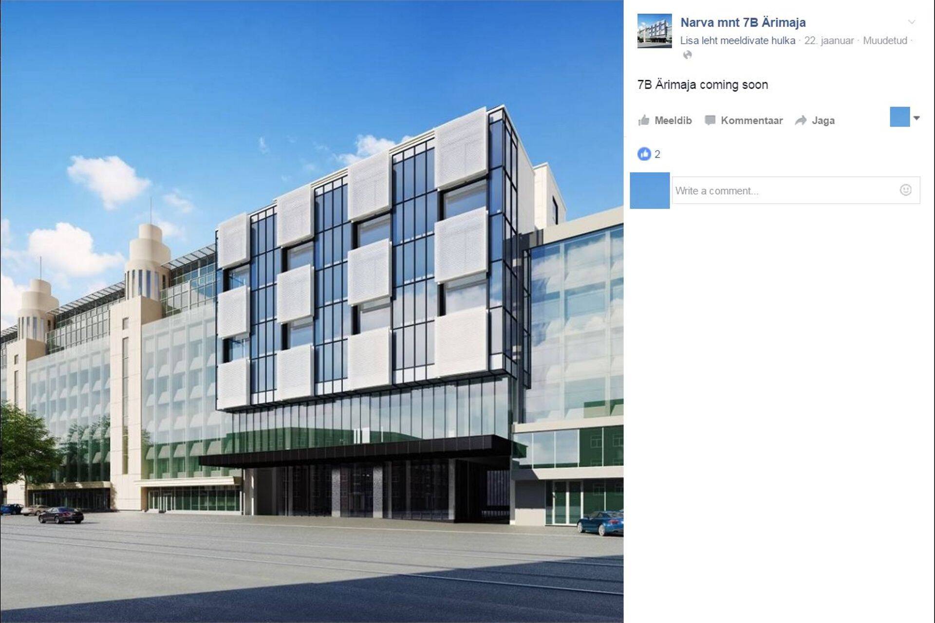 Uue ärimaja eskiis selle Facebooki lehel näitab, et hoone kõrgub Triumph Plaza kõrguseks.