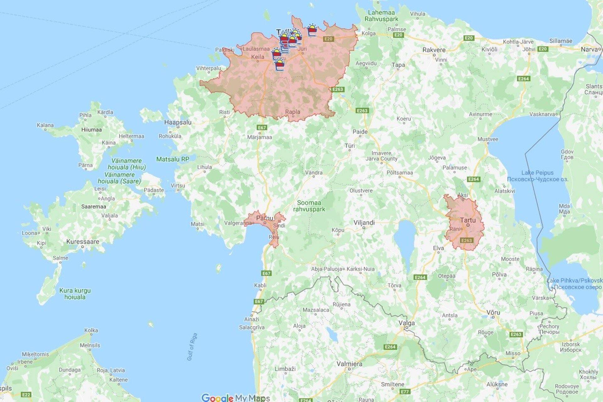 e-Selveri teeninduspiirkonnad ja väljastuspunktid üle Eesti.