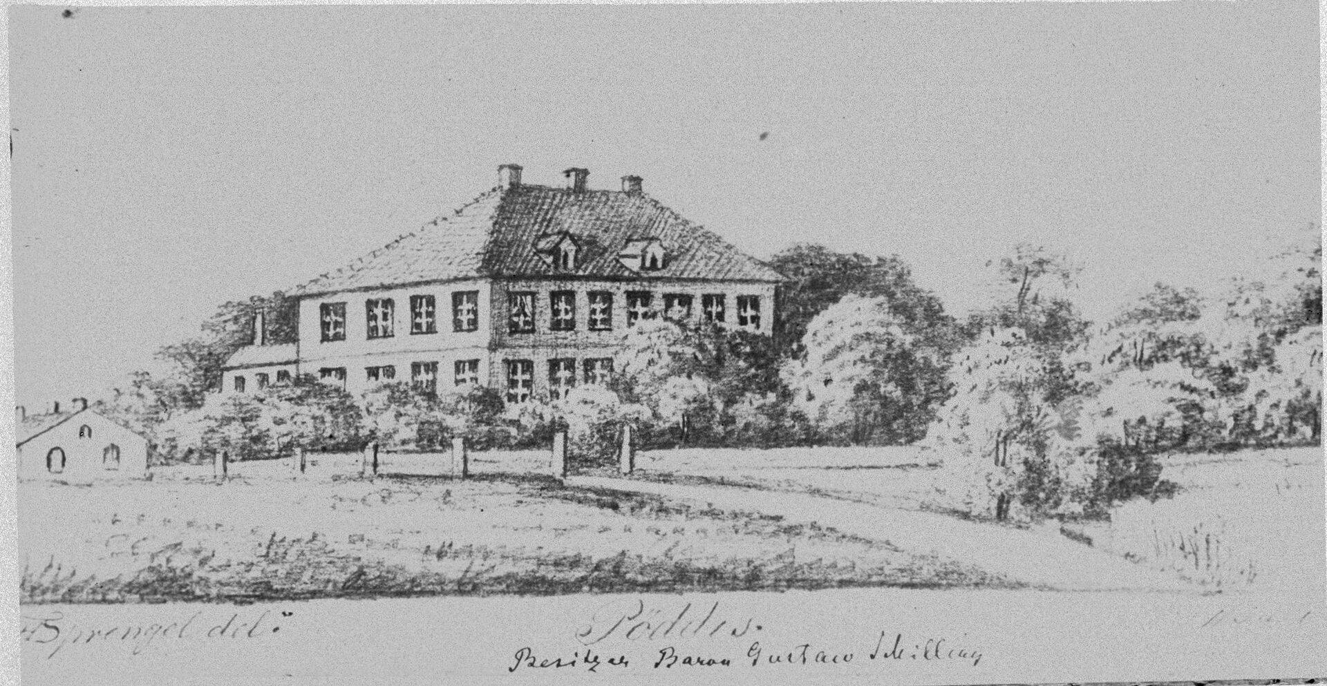 Omal ajal nägi Kalvi mõisa härrastemaja välja selline, nagu on kujutanud Eduard Sprenger oma 1894. aastal tehtud pliiatsijoonisel. Vana härrastemaja sai 1910. aastal tulekahjus kannatada ja selle lähistele ehitati uus peahoone.