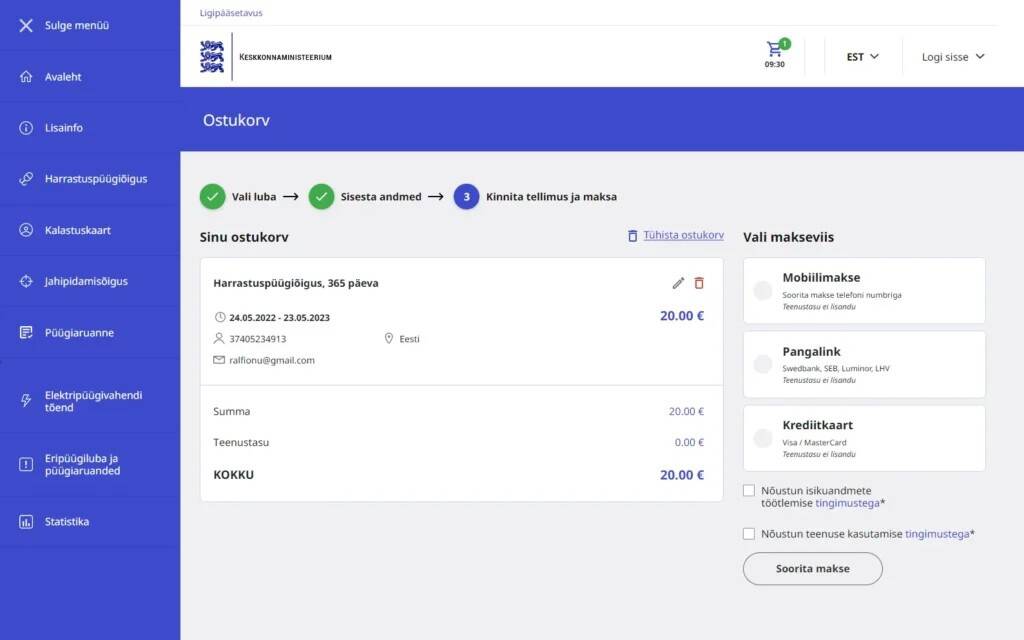 Harrastuspüügiõiguse ja kalastuskaardi ostmine kalaluba.ee-s.