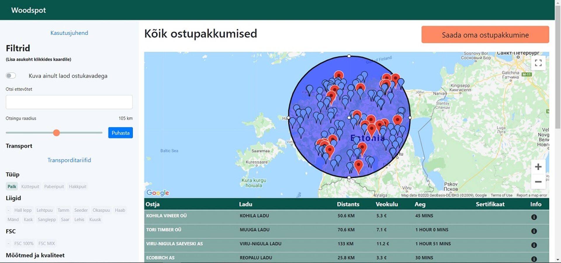 Kuvatõmmis Woodspoti rakendusest.