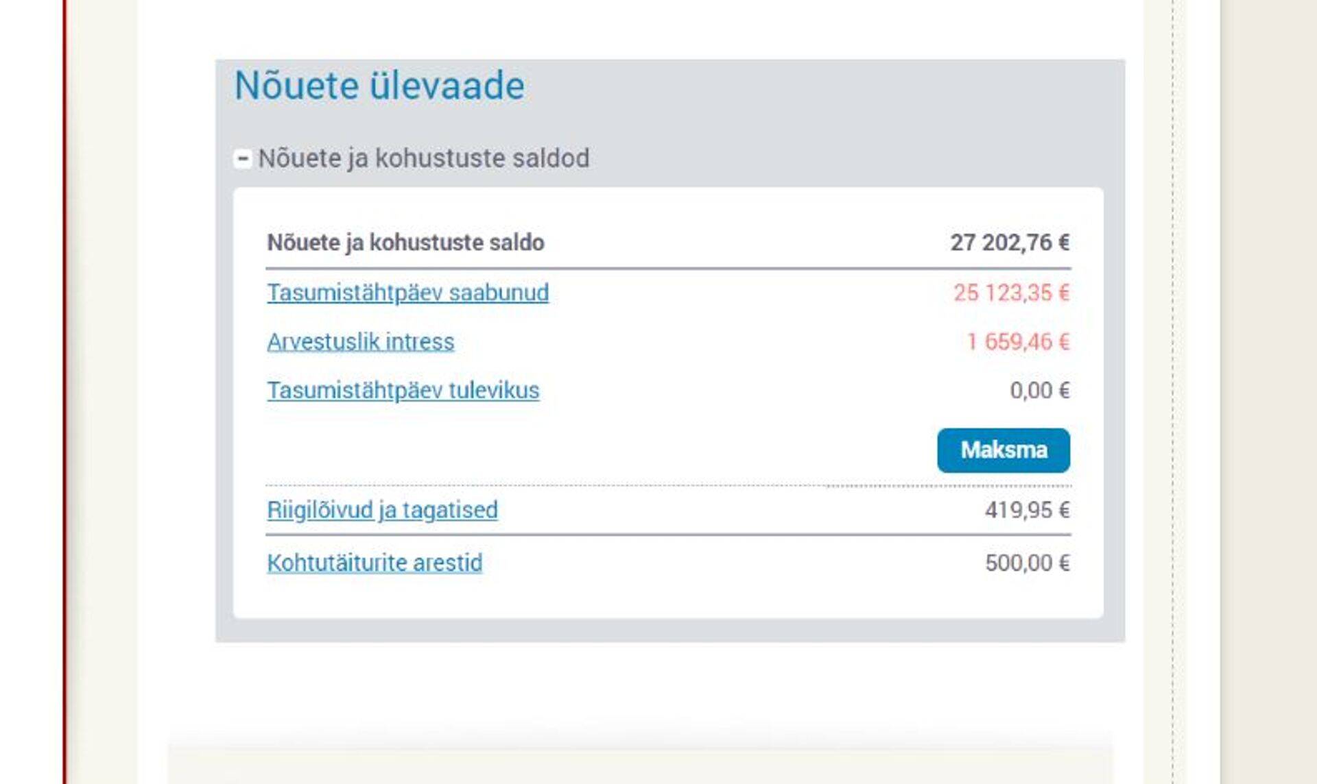 Nõuete ja kohustuste saldo.